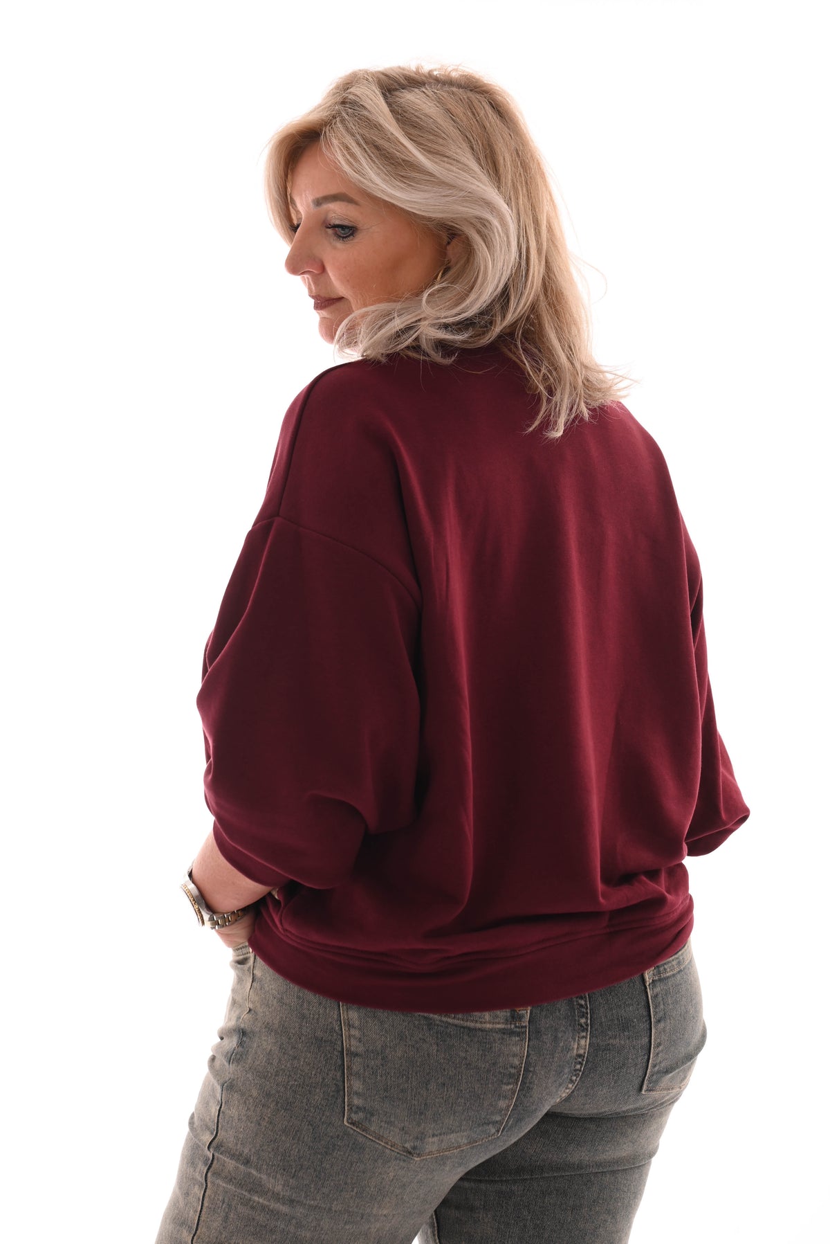 Sweater ronde hals uni bordeaux