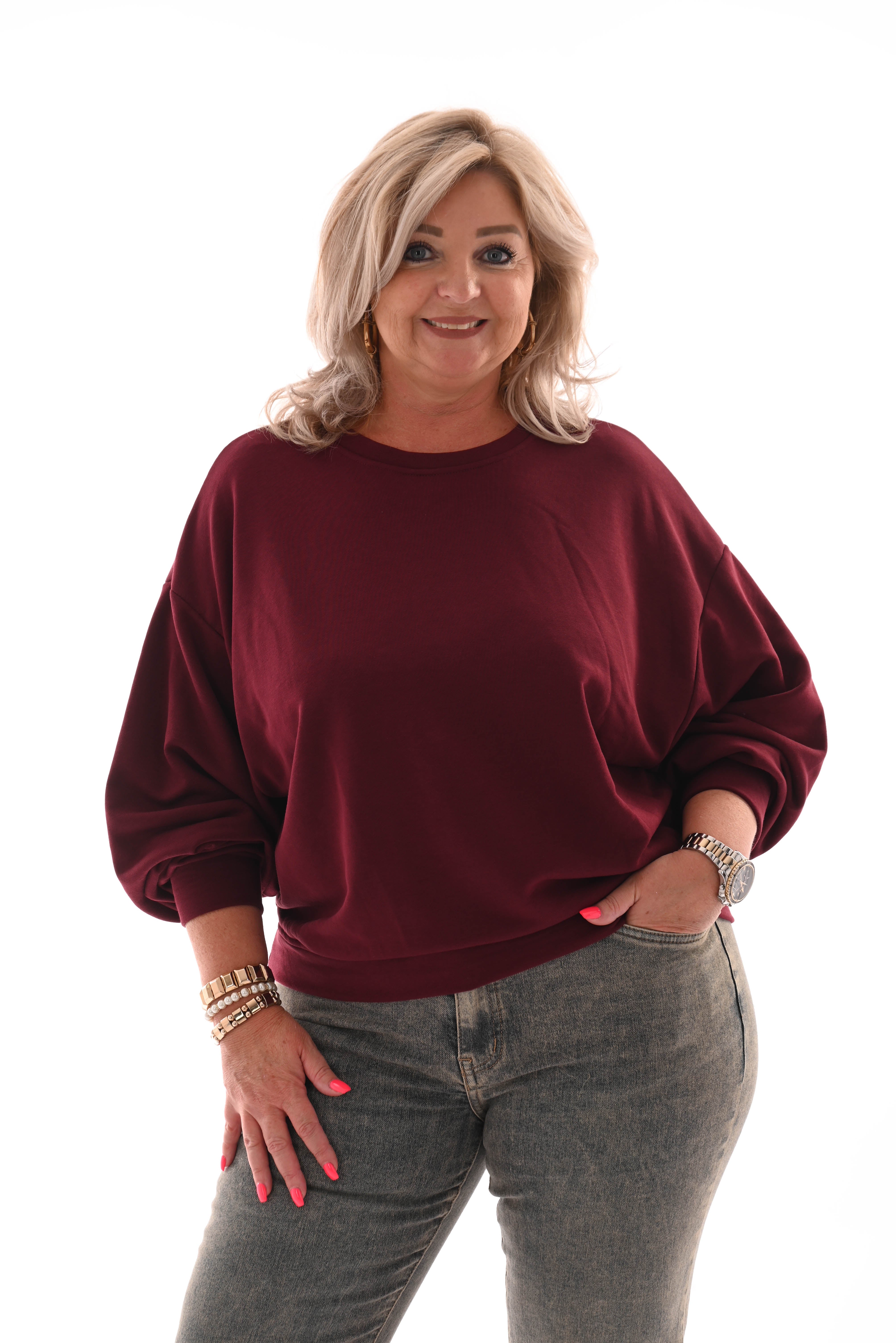 Sweater ronde hals uni bordeaux