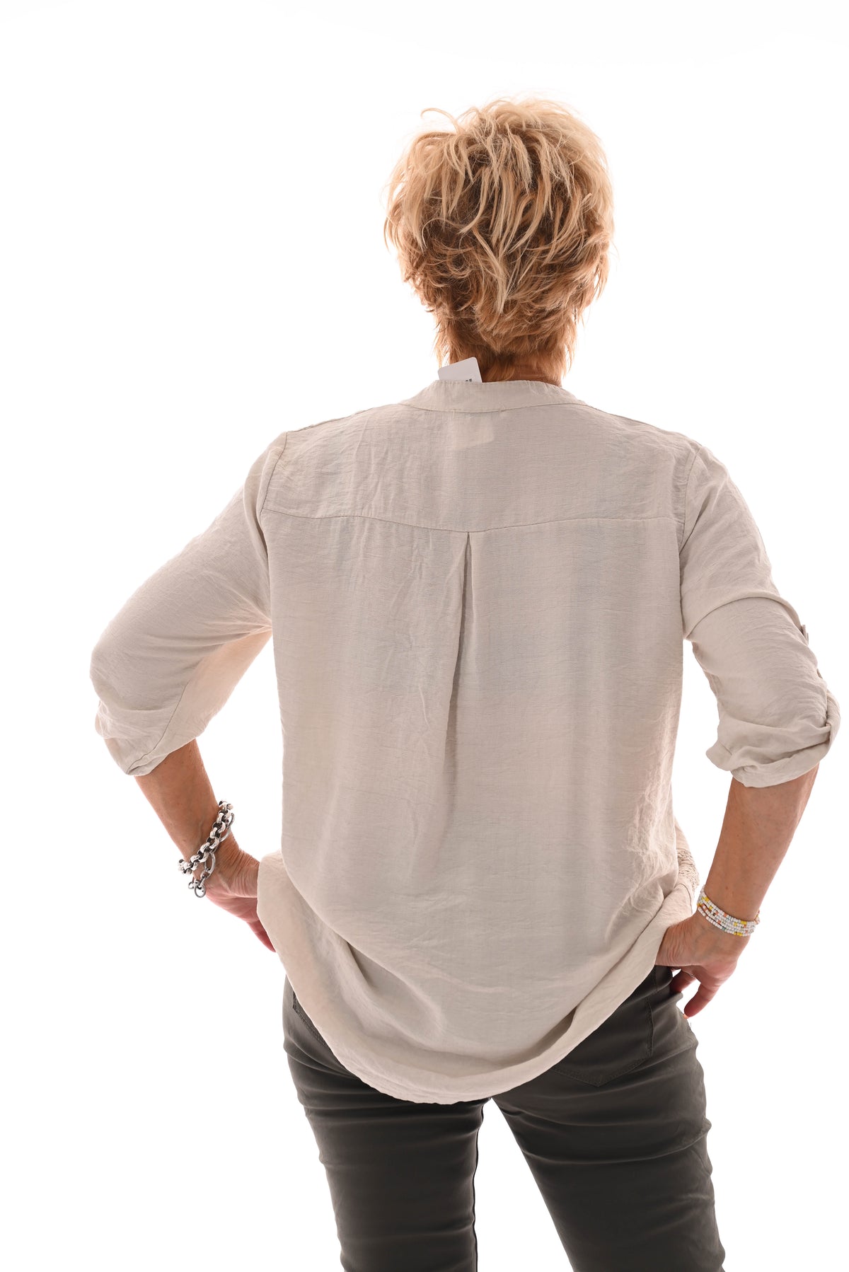 Blouse v-hals ophaalmouwen mandala beige