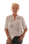 Blouse v-hals ophaalmouwen mandala beige