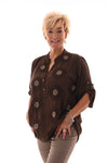 Blouse v-hals ophaalmouwen mandala bruin