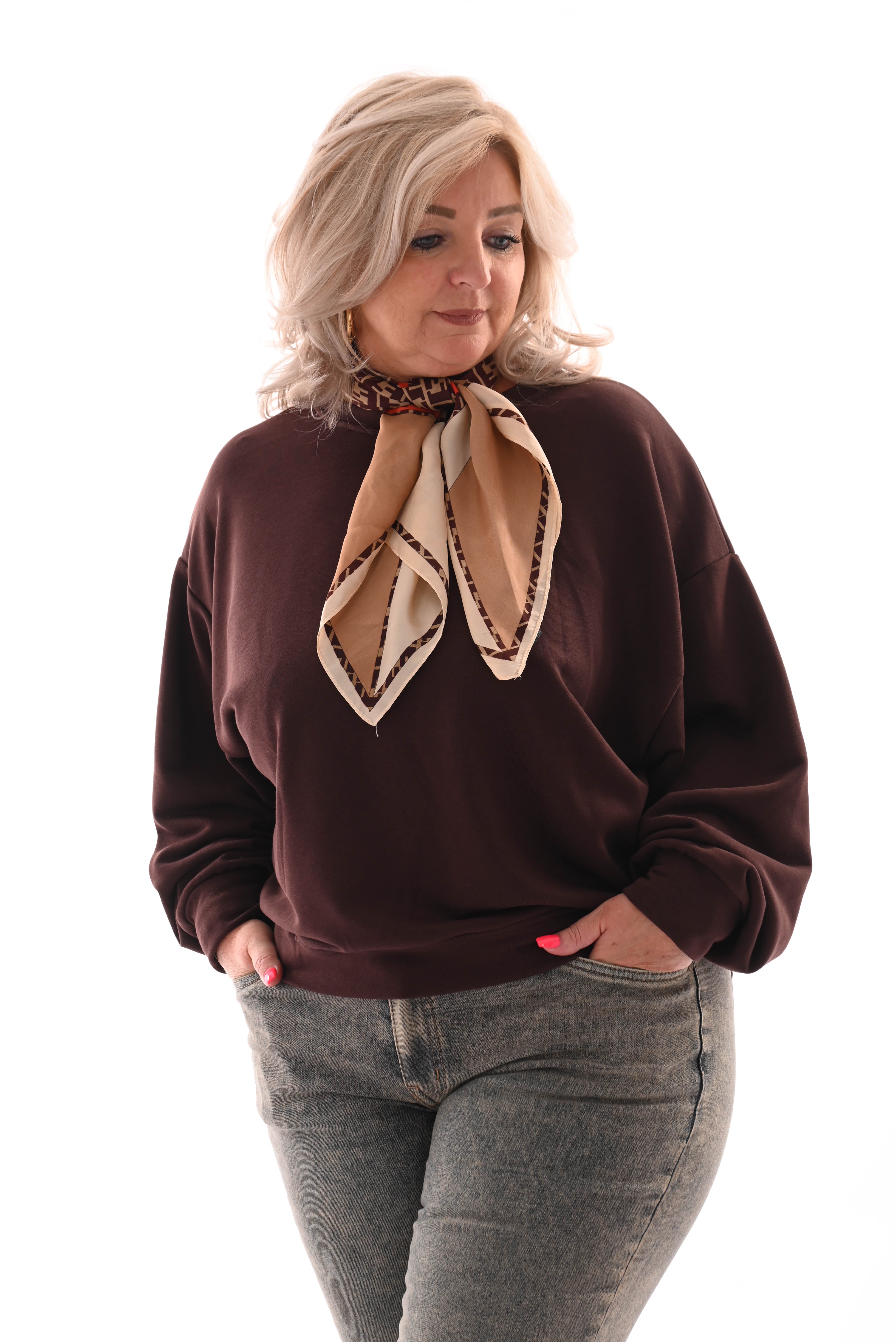 Sweater ronde hals uni bruin