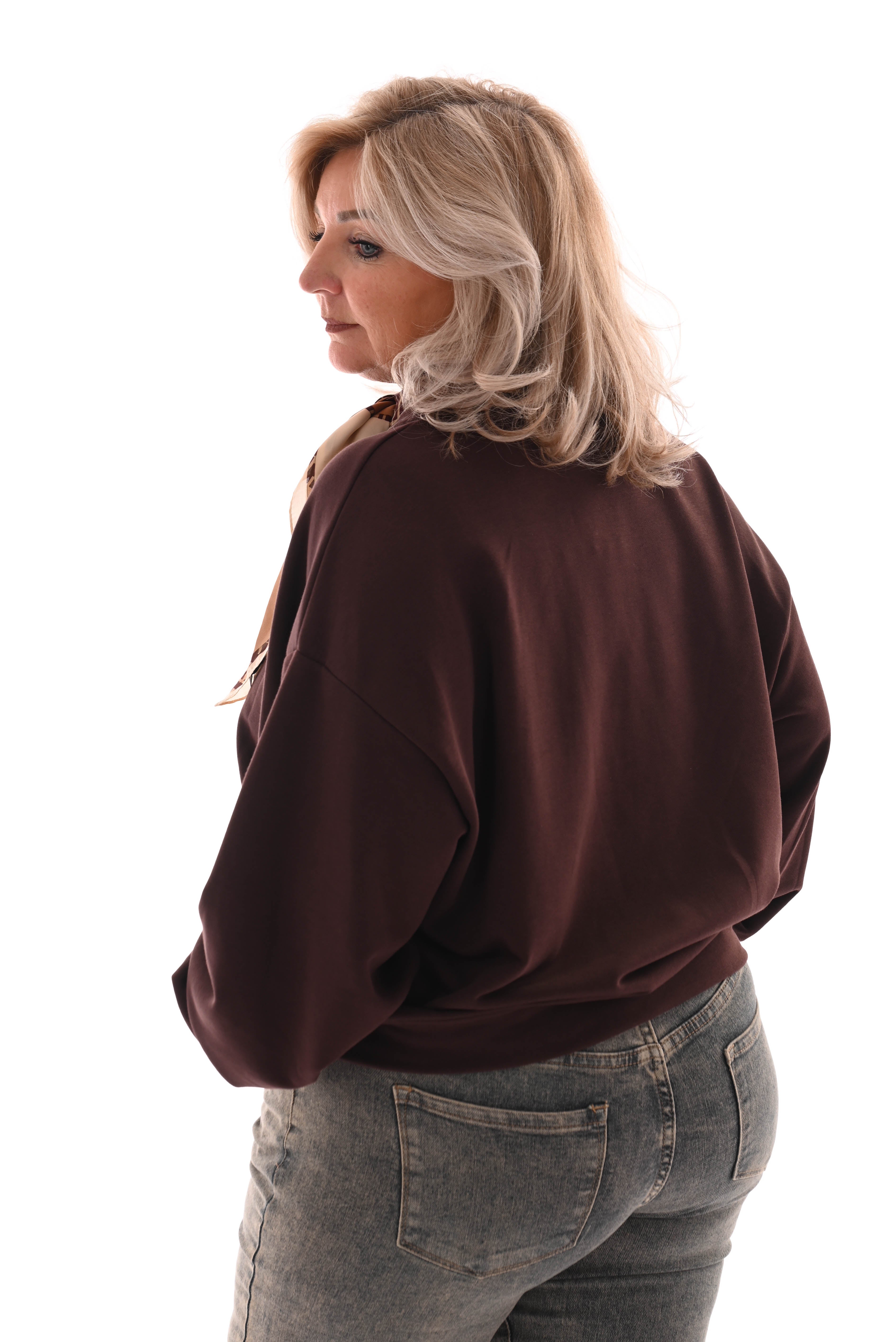 Sweater ronde hals uni bruin