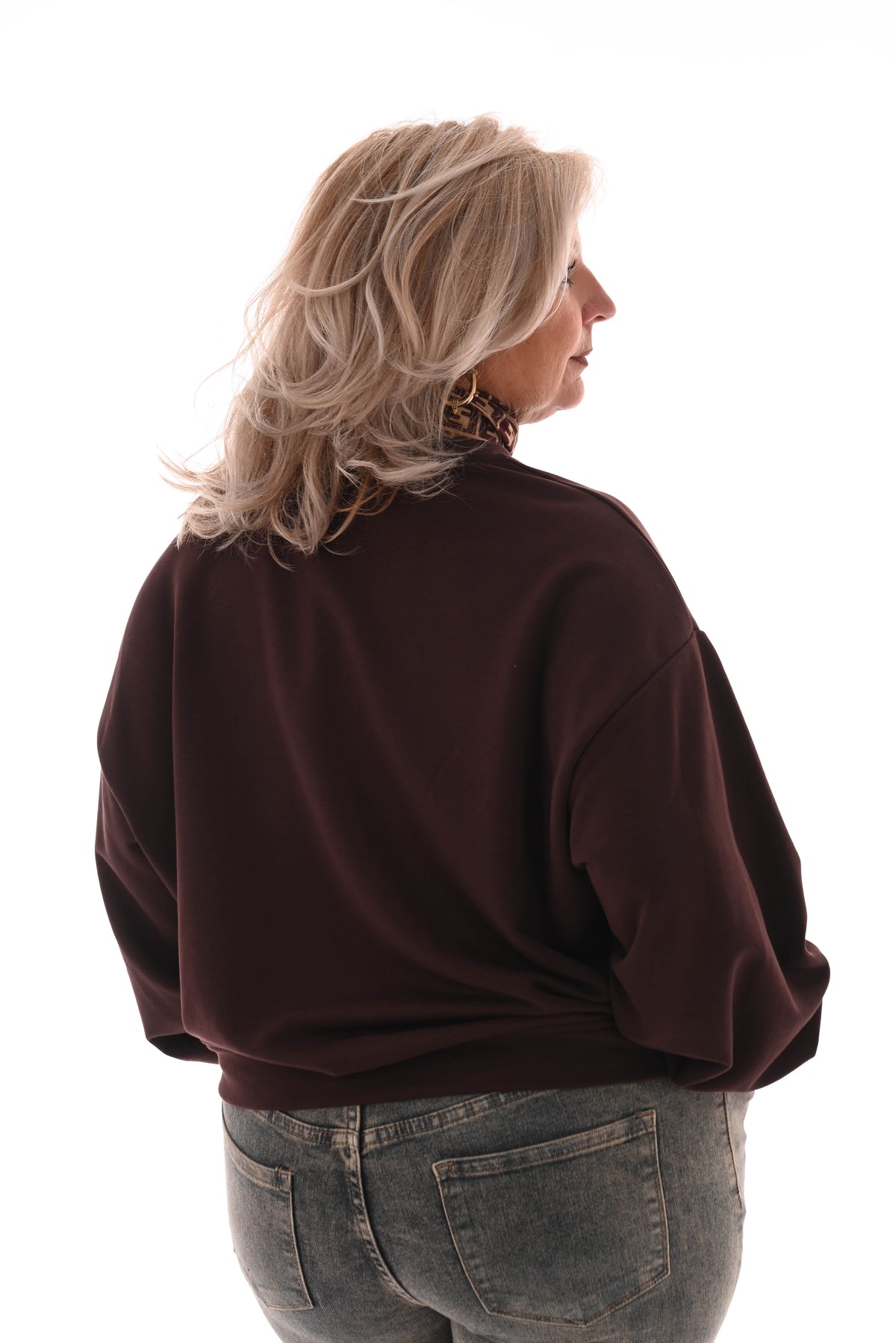 Sweater ronde hals uni bruin