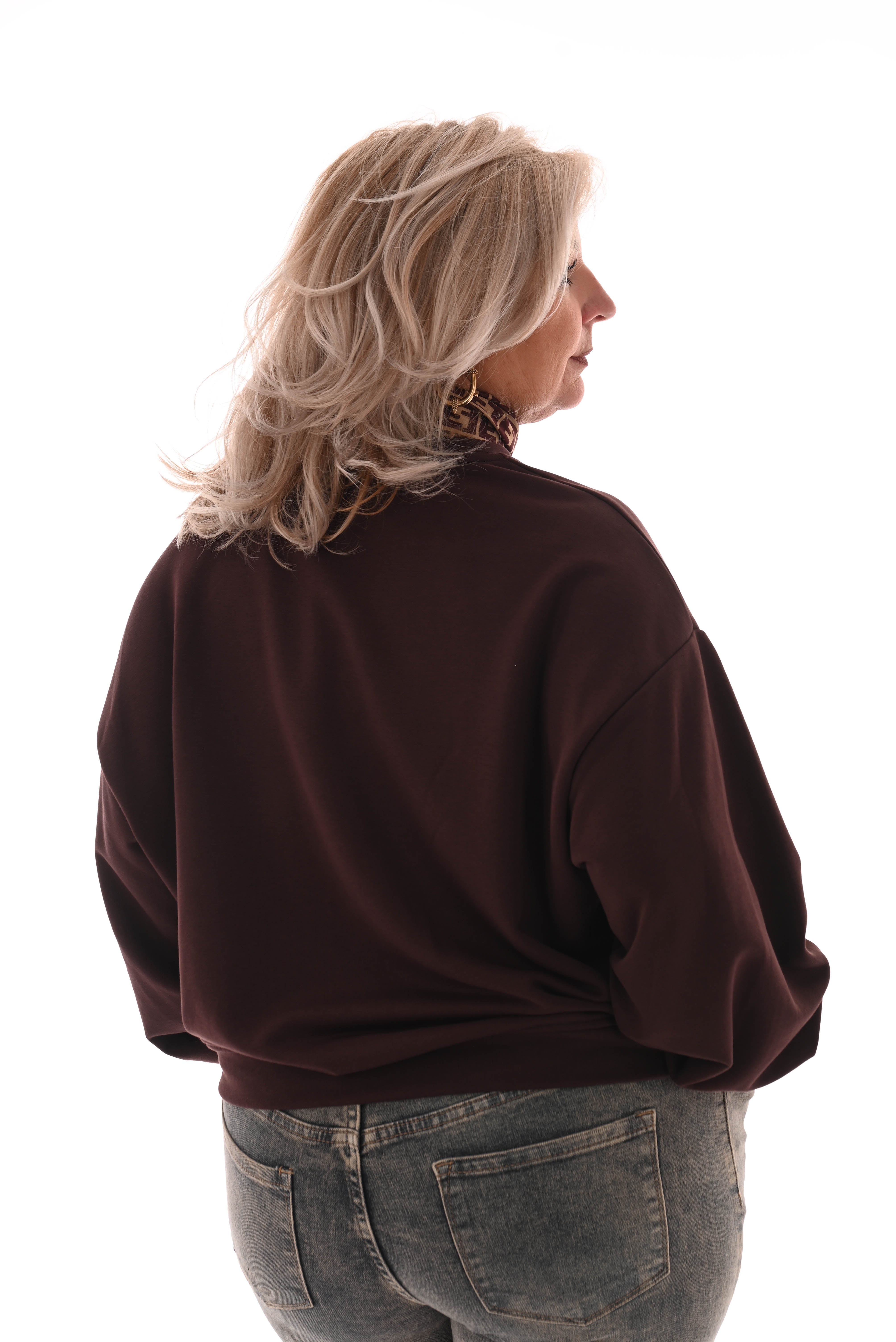 Sweater ronde hals uni bruin