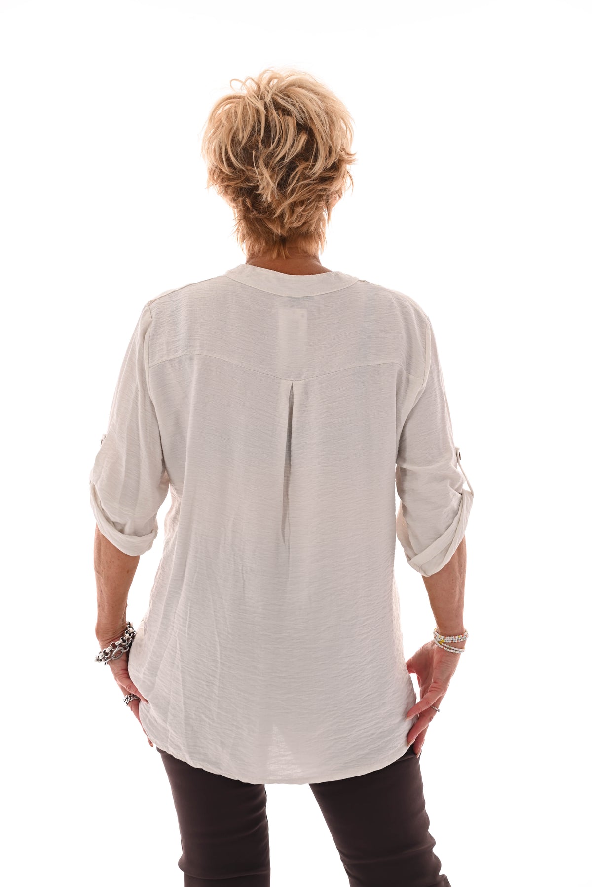 Blouse v-hals ophaalmouwen mandala roomwit