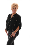 Blouse v-hals ophaalmouwen mandala zwart