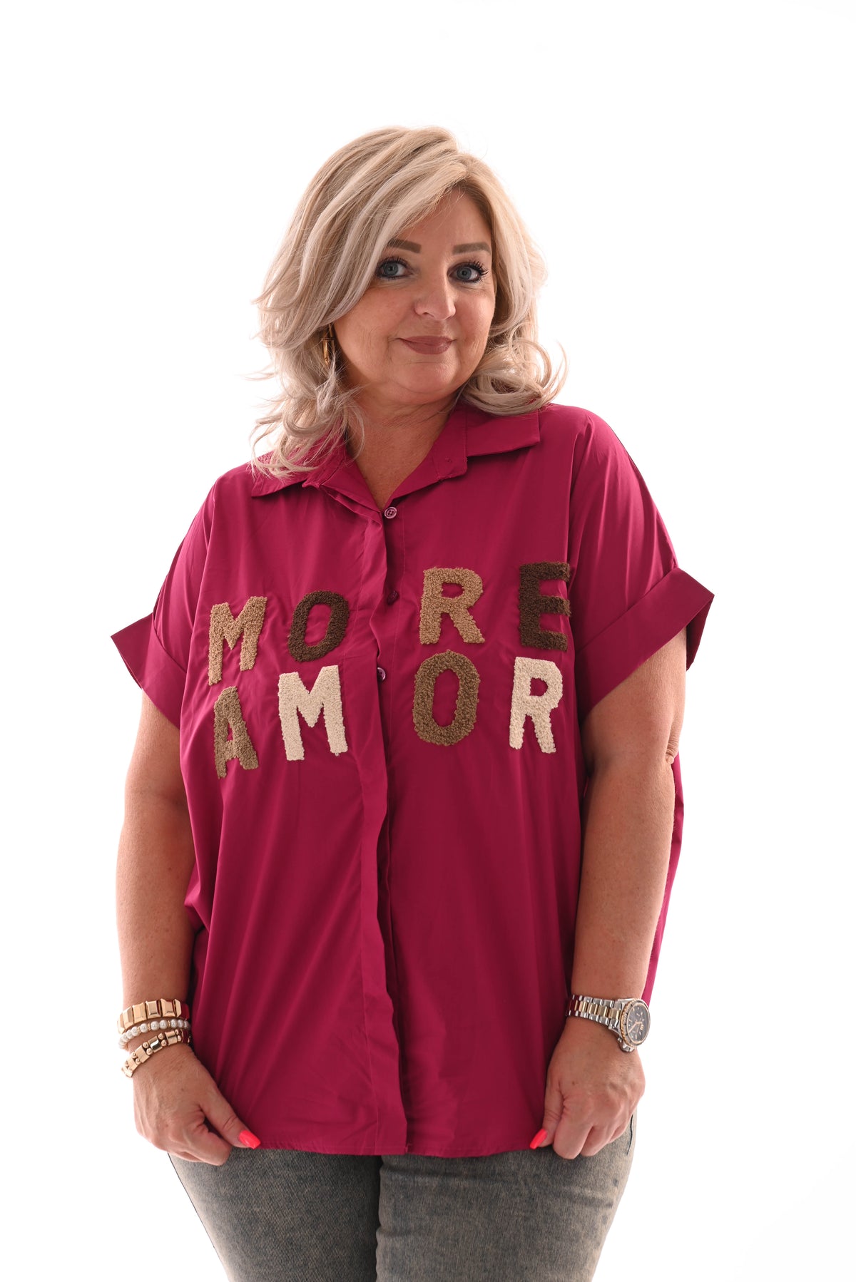 Blouse korte mouwen more amor fuchsia