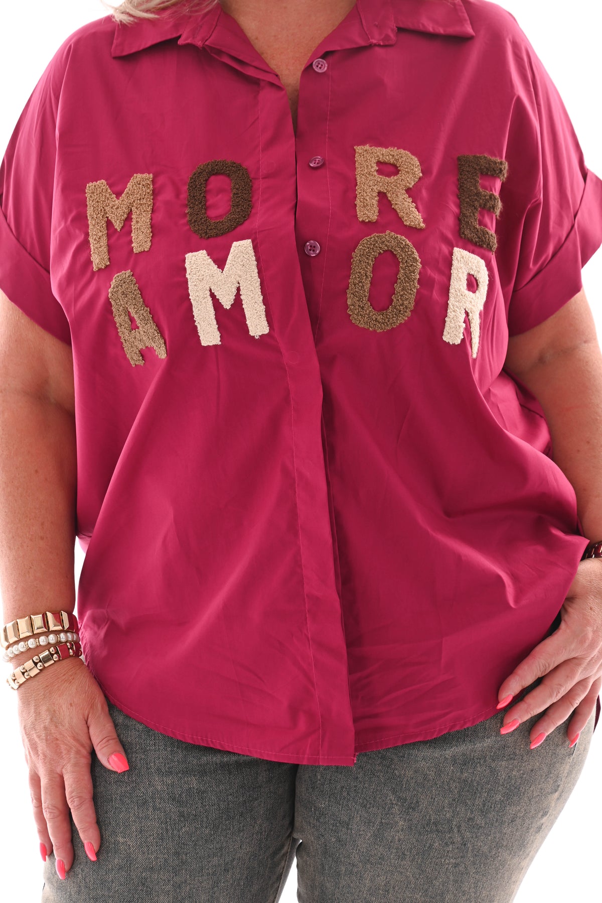 Blouse korte mouwen more amor fuchsia