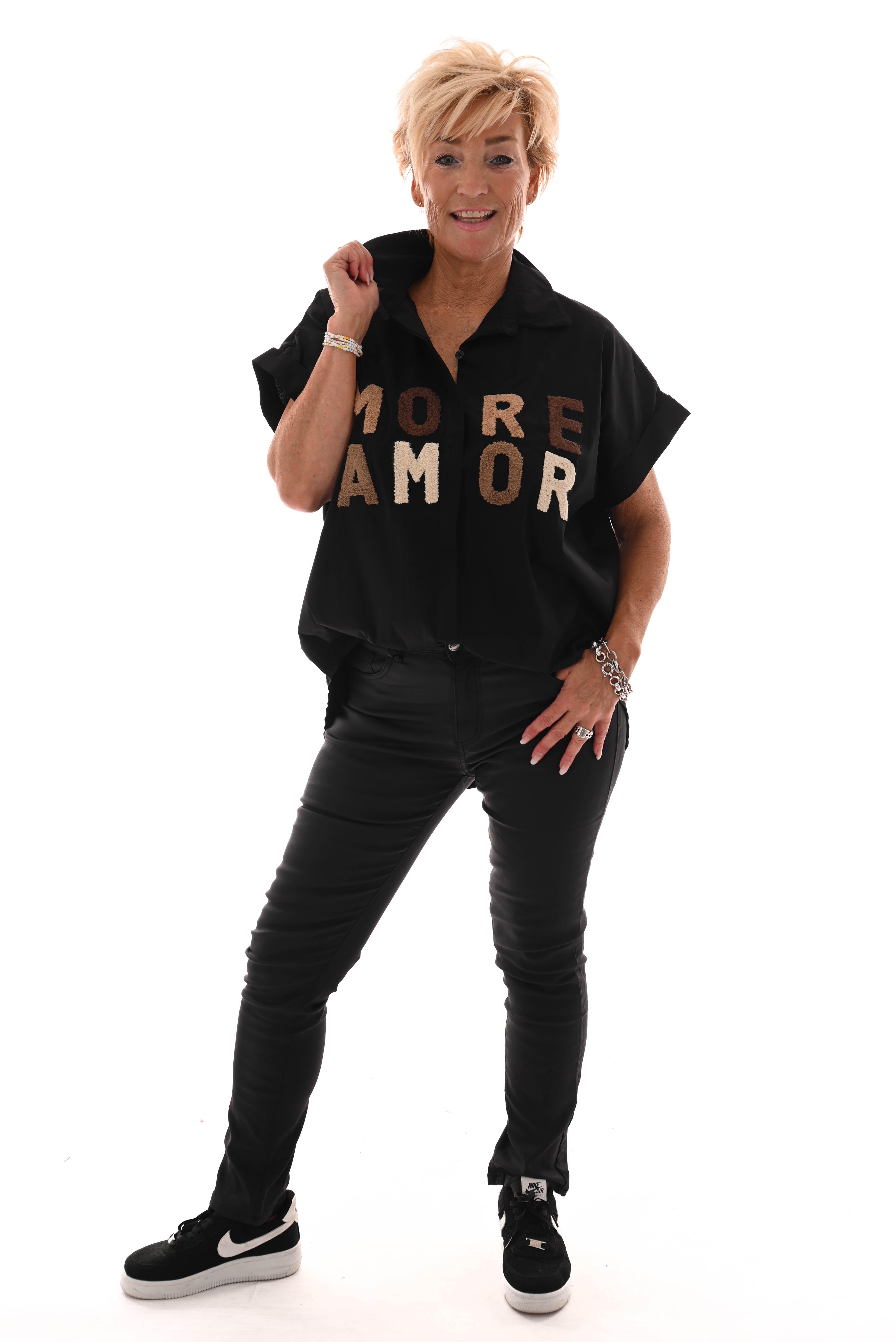 Blouse korte mouwen more amor zwart