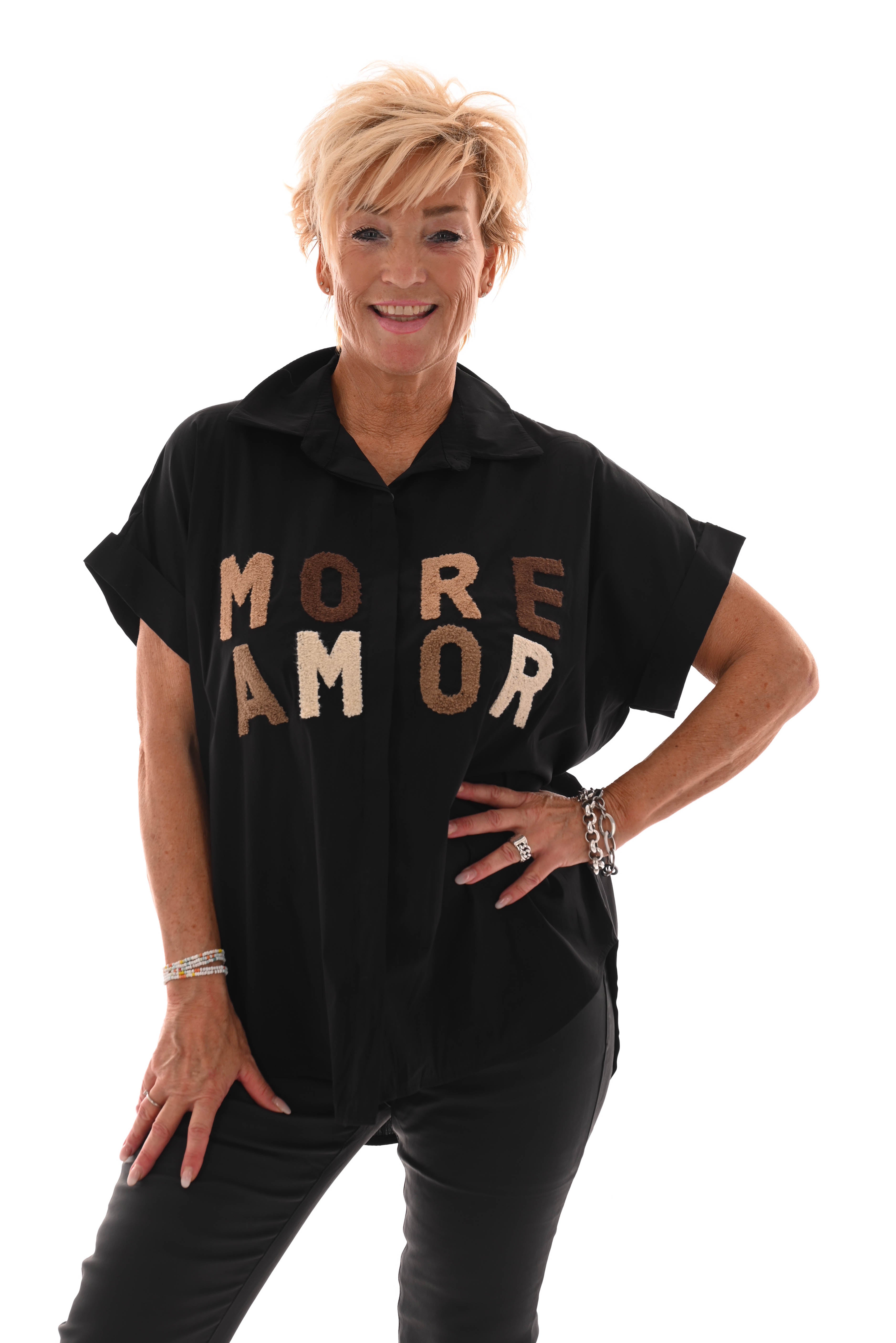 Blouse korte mouwen more amor zwart
