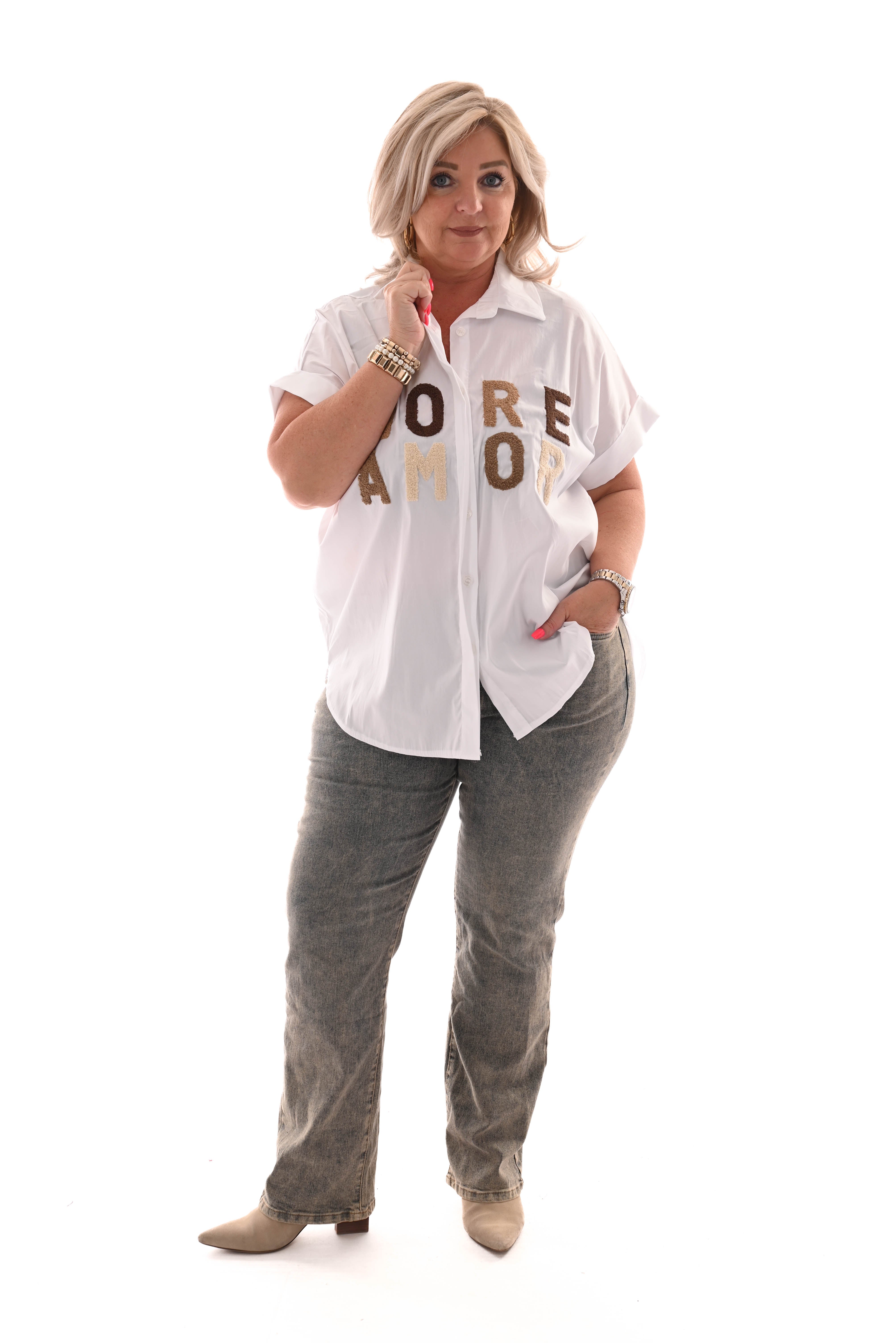Blouse korte mouwen more amor roomwit