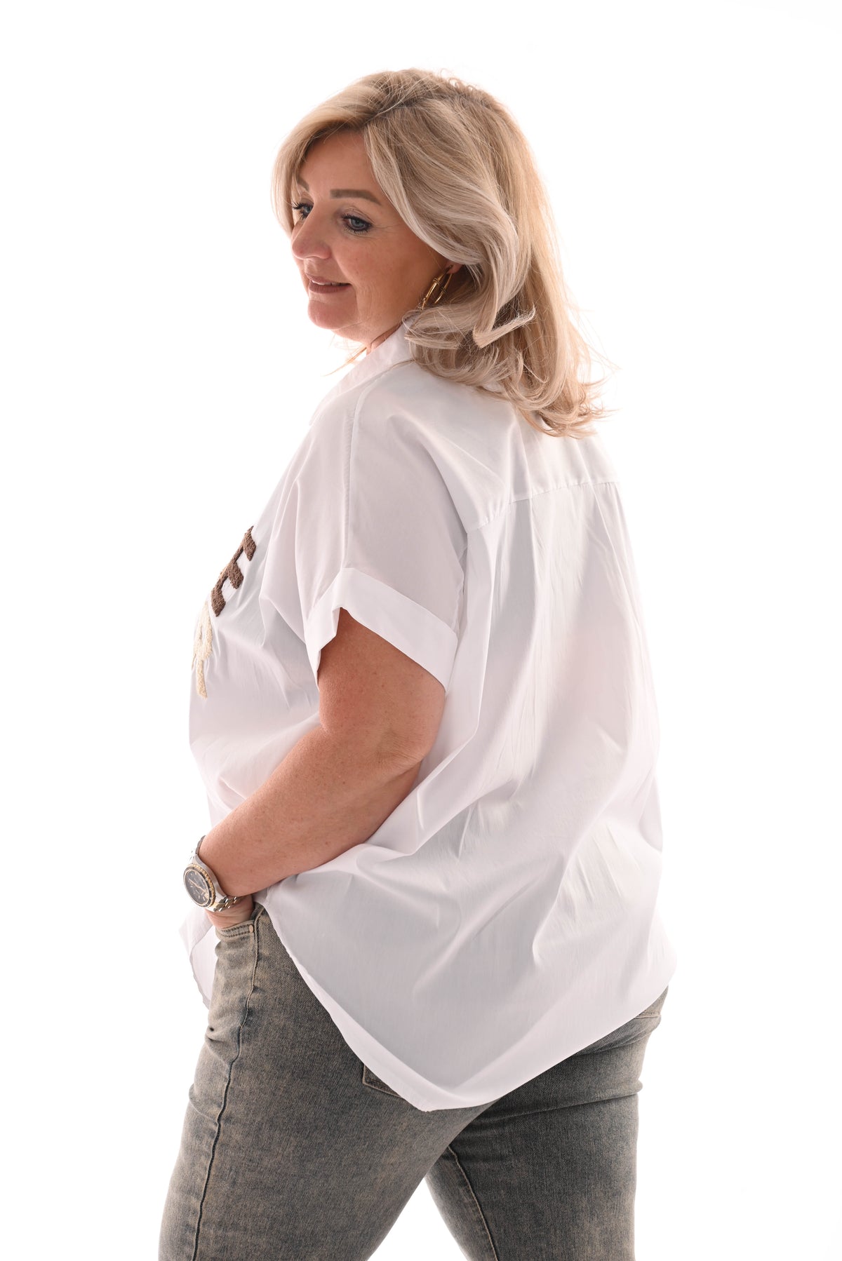 Blouse korte mouwen more amor roomwit