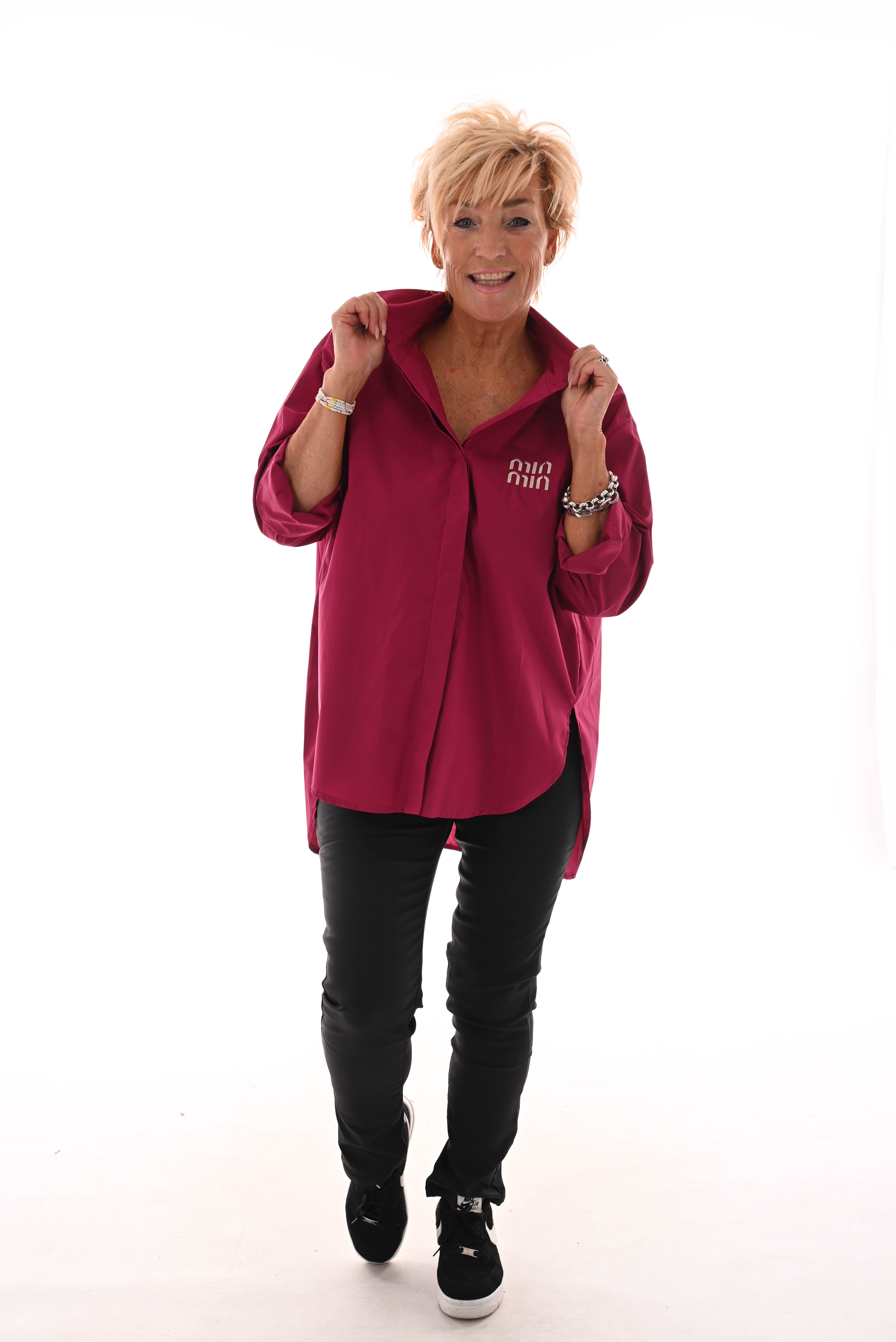 Oversized blouse korte mouwen minmin fuchsia