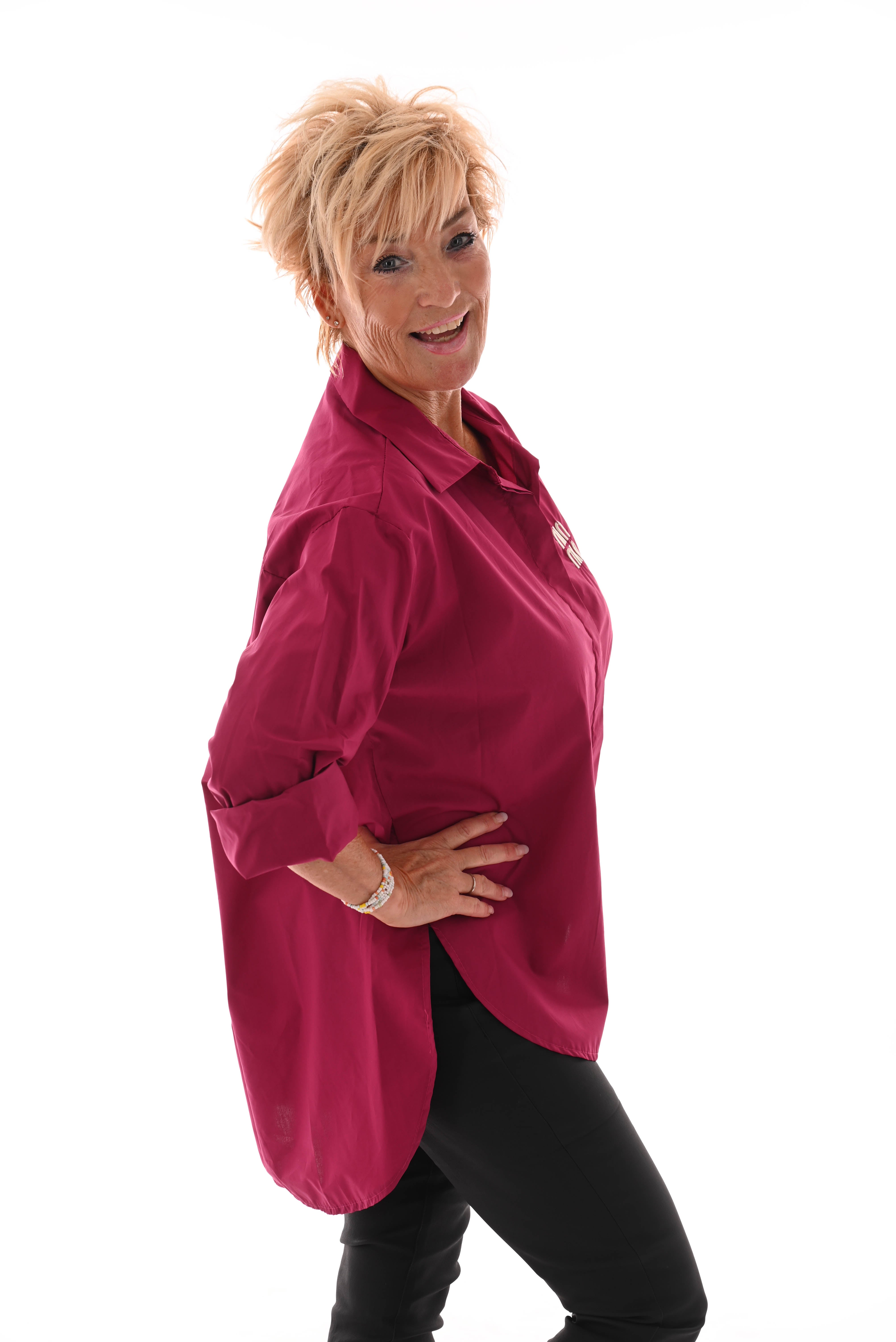 Oversized blouse korte mouwen minmin fuchsia