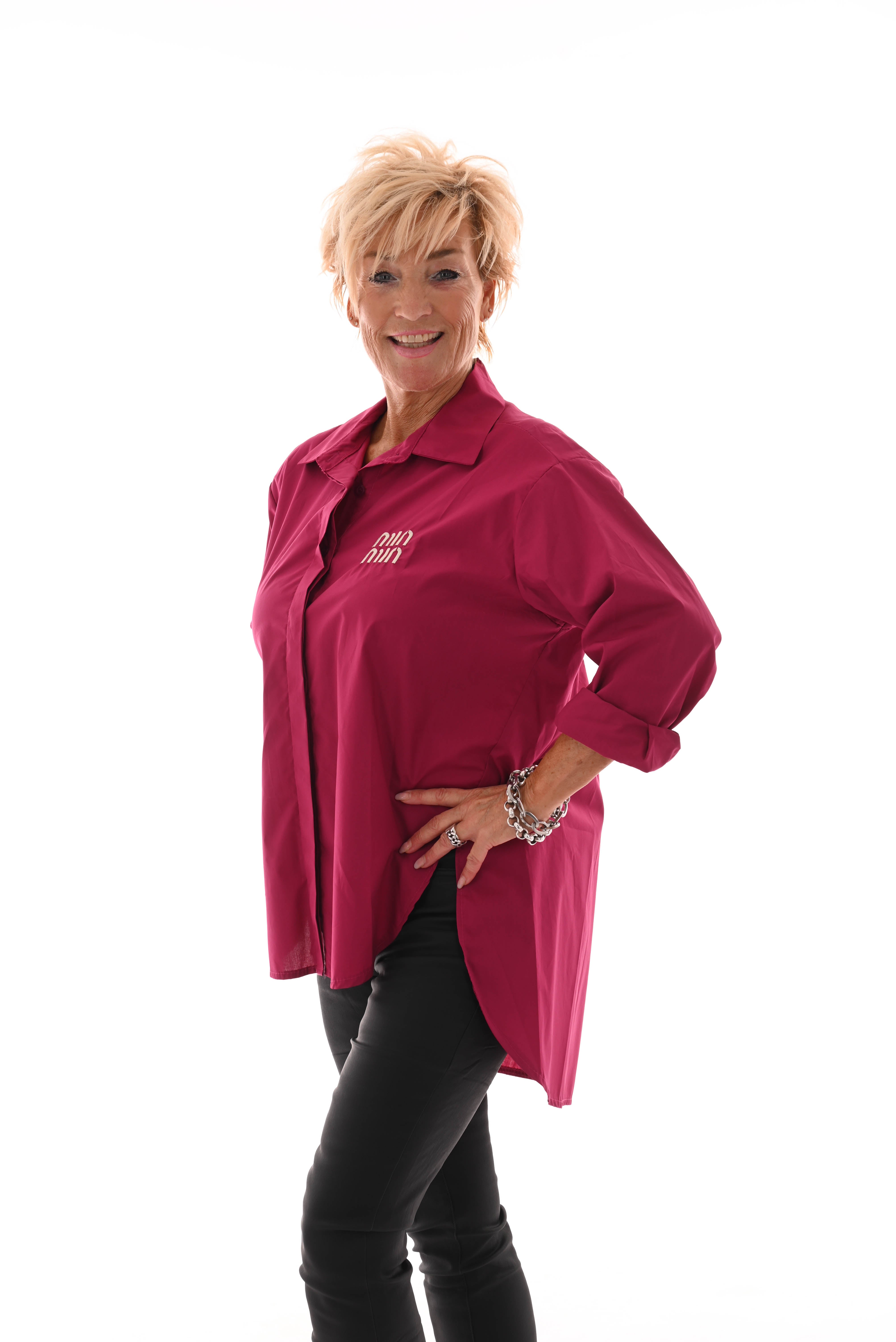 Oversized blouse korte mouwen minmin fuchsia