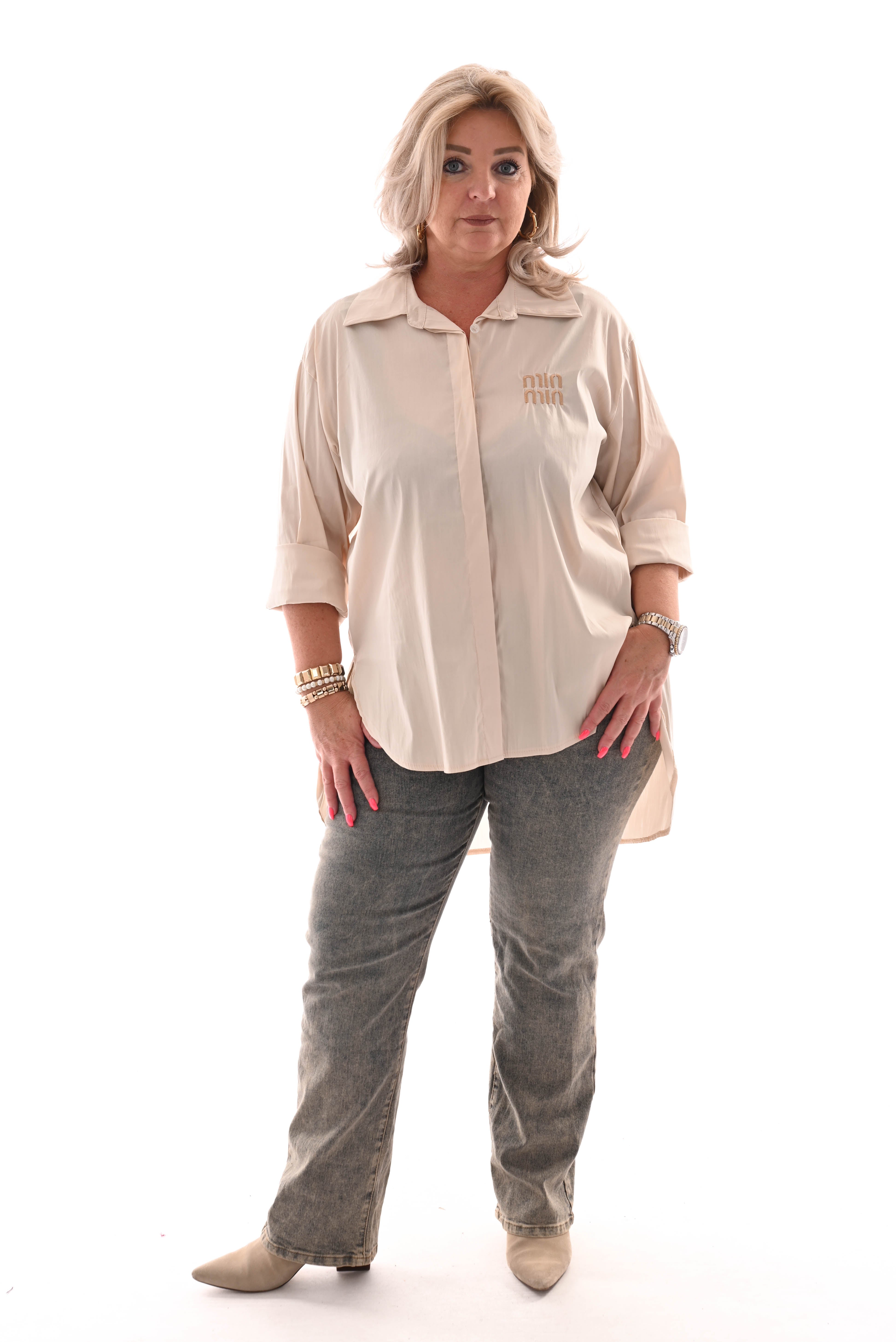 Oversized blouse korte mouwen minmin beige