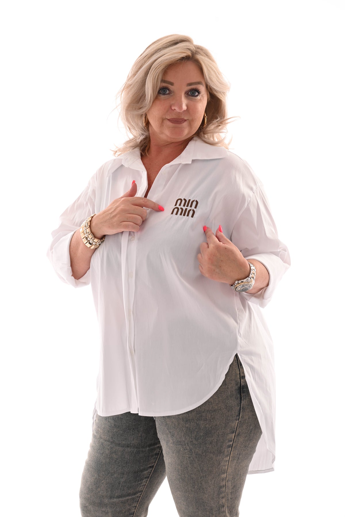 Oversized blouse korte mouwen minmin roomwit