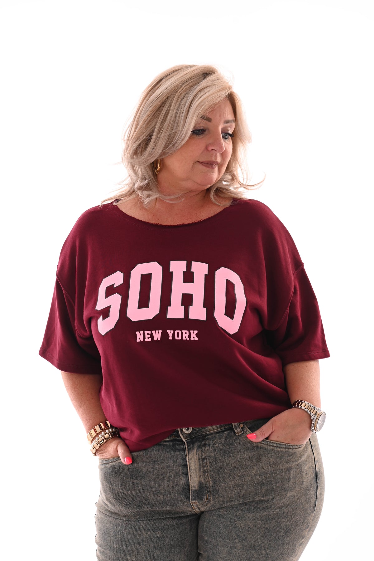 Sweater korte mouwen soho bordeaux