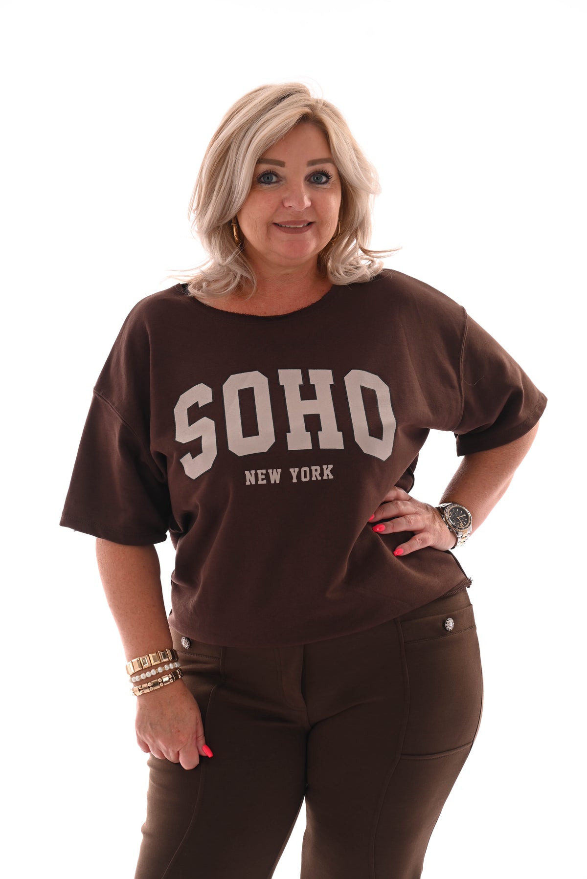 Sweater korte mouwen soho donkerbruin