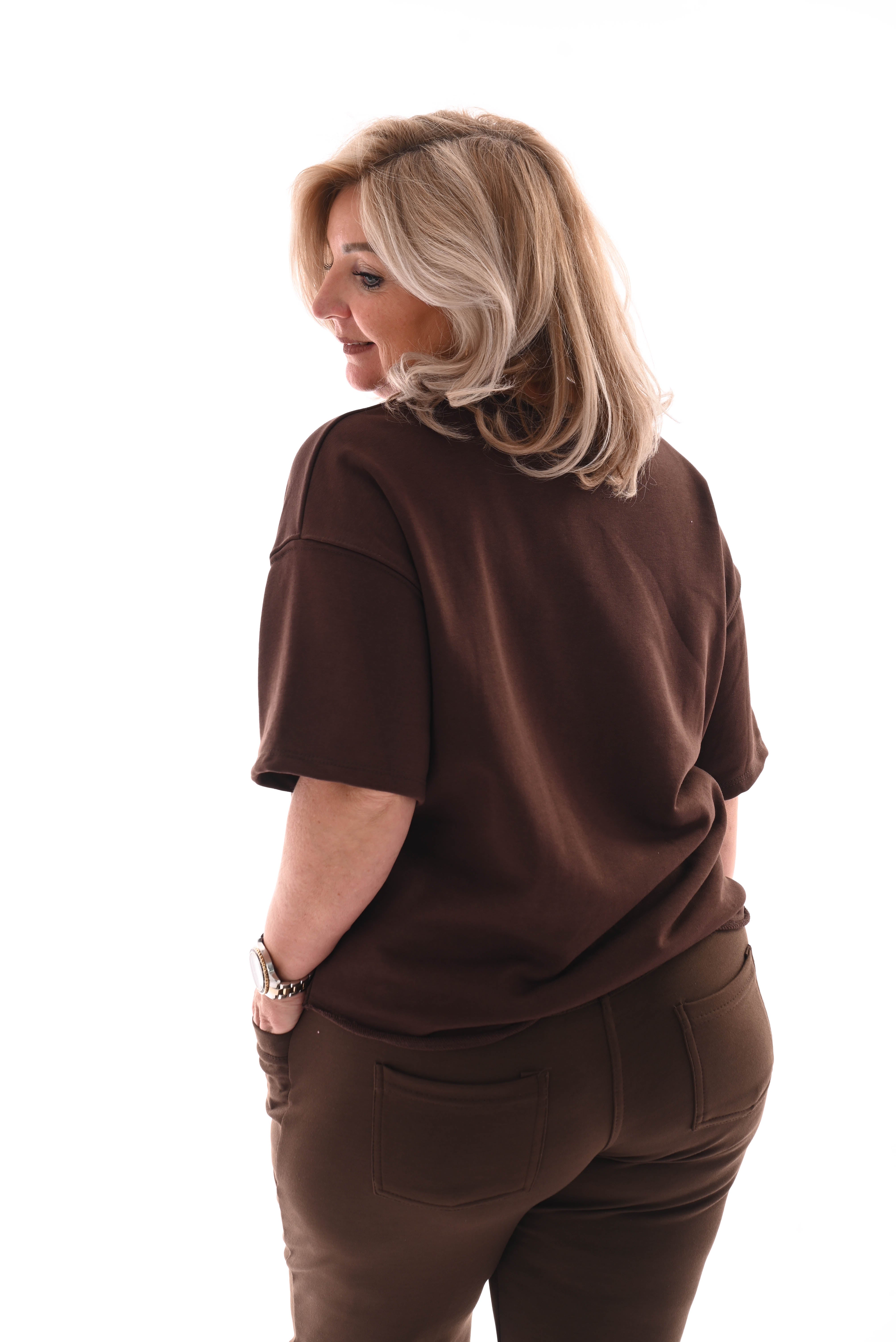 Sweater korte mouwen soho donkerbruin