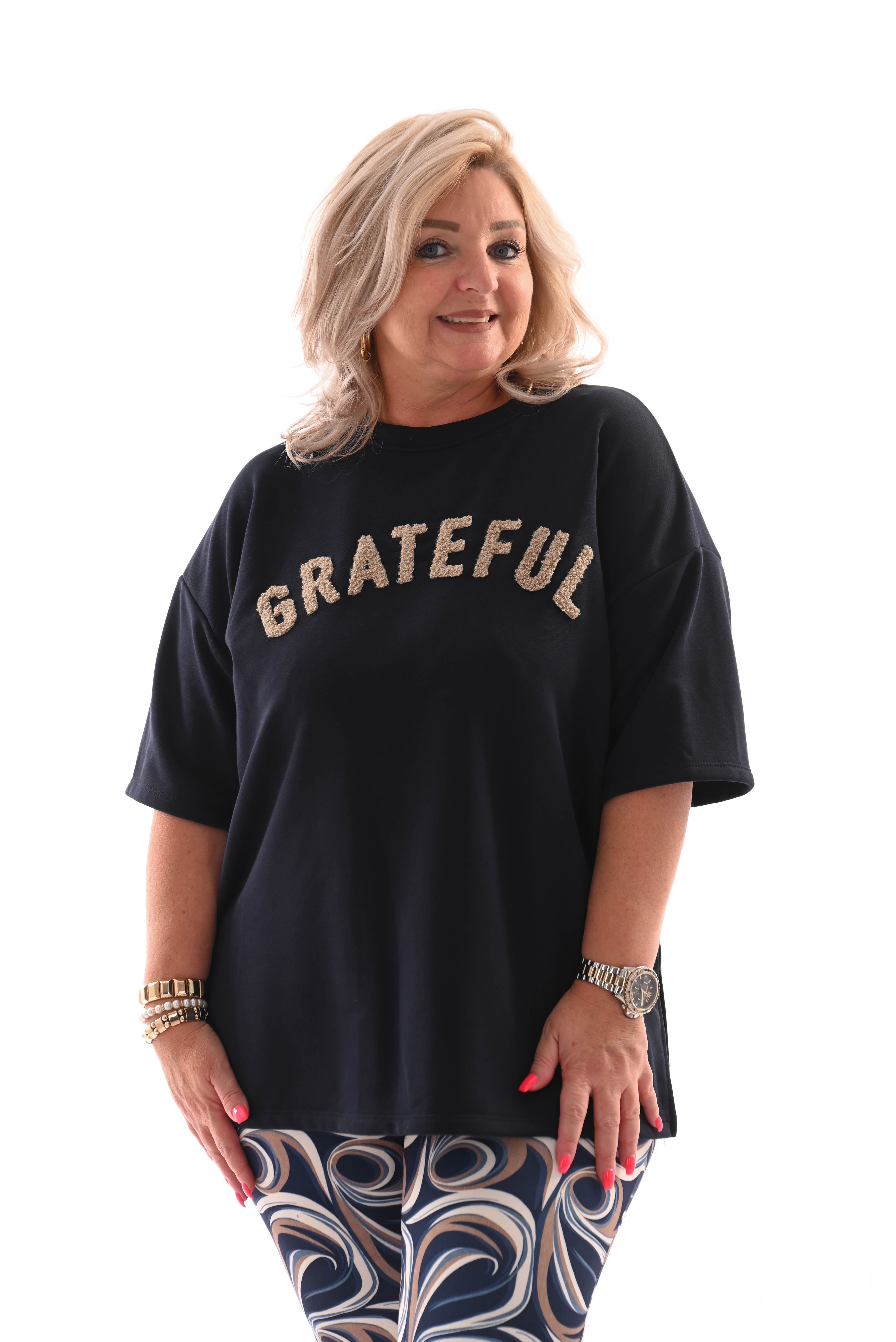 Sweater korte mouwen grateful marineblauw