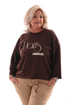 Sweater korte mouwen paris amour bruin