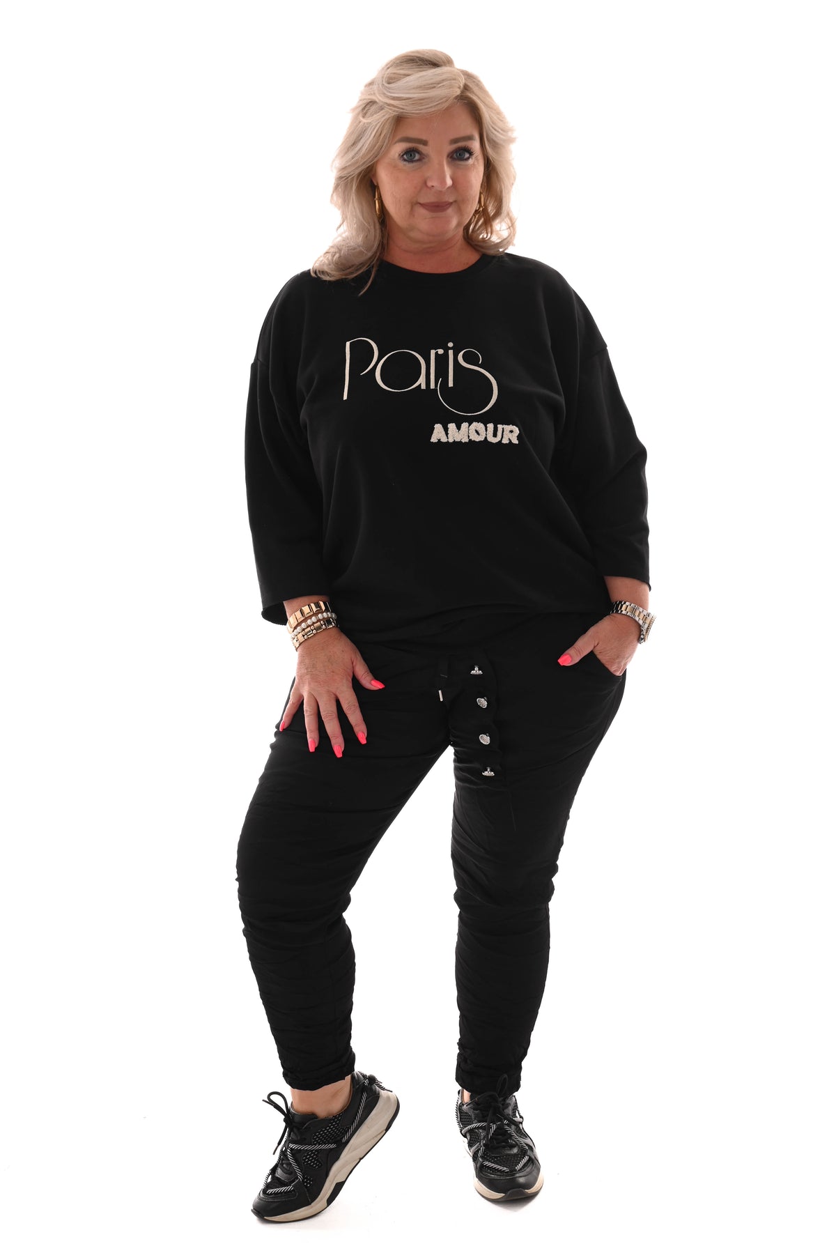 Stretchbroek silky knopen zwart