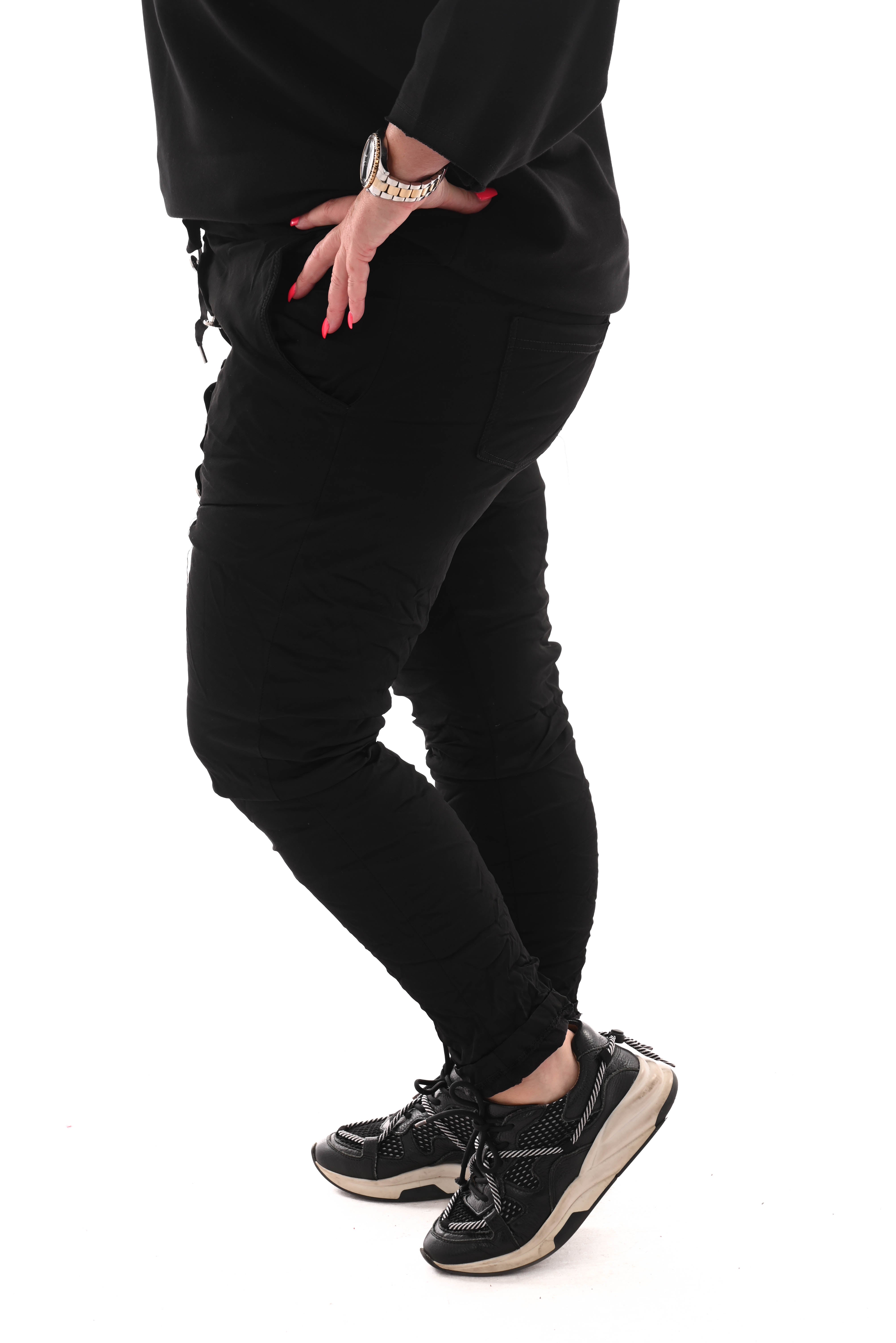 Stretchbroek silky knopen zwart