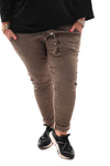 Stretchbroek silky knopen taupe