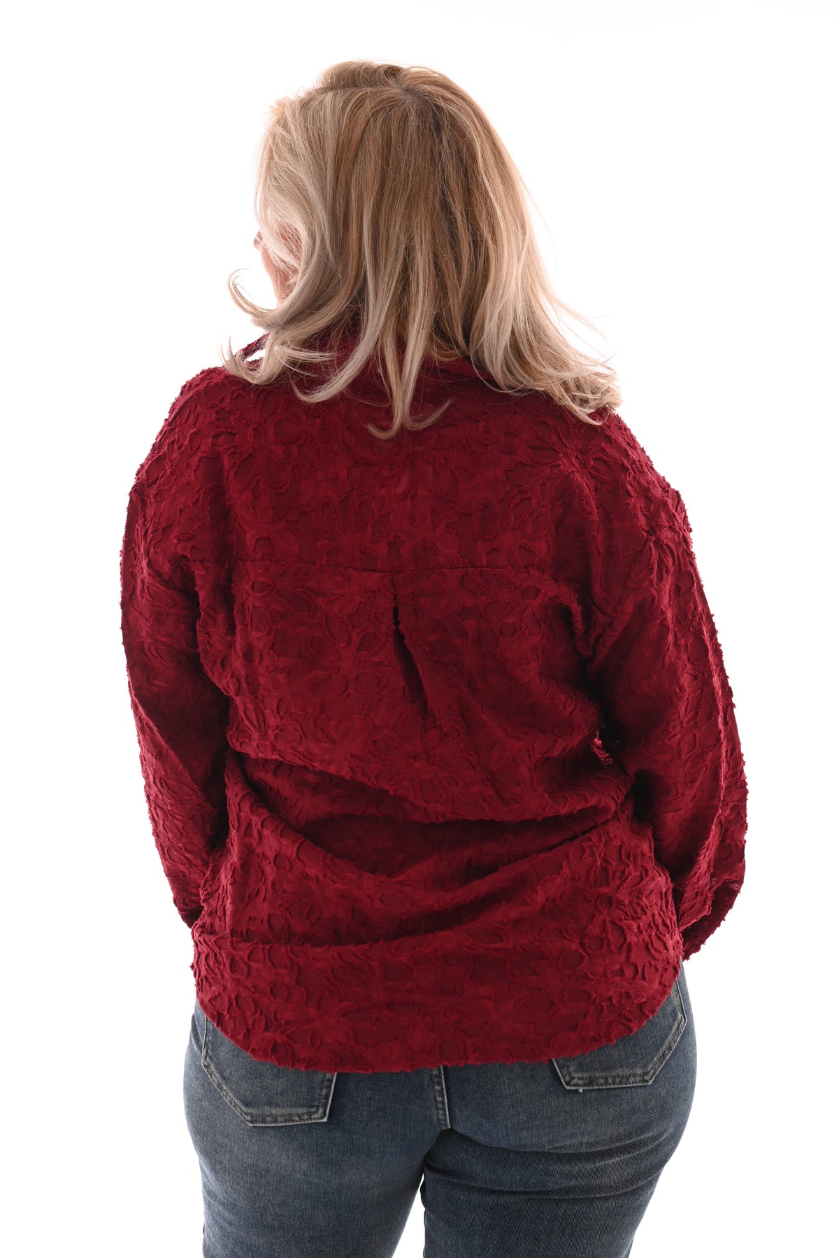 Doorknoop blouse bloemen bordeaux