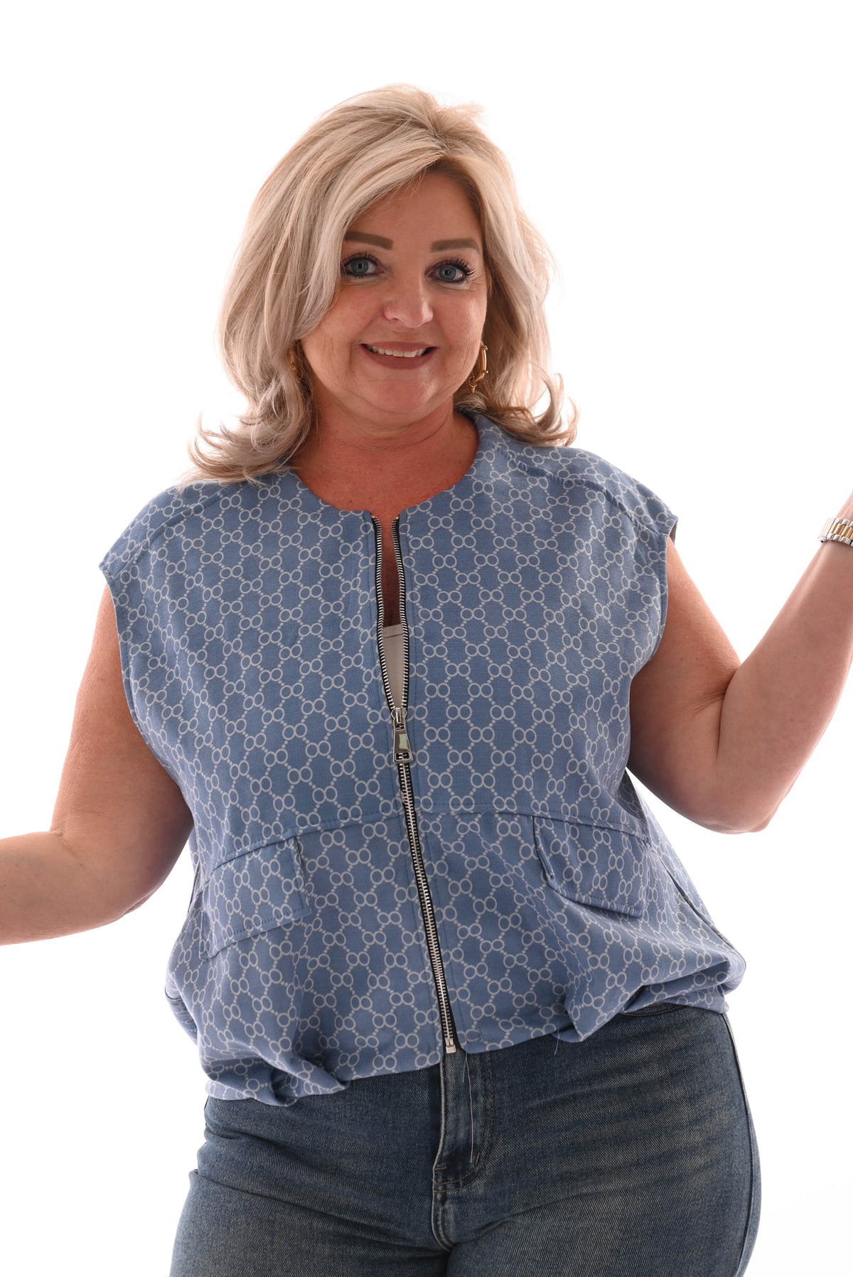 Gilet cirkels met rits jeansblauw