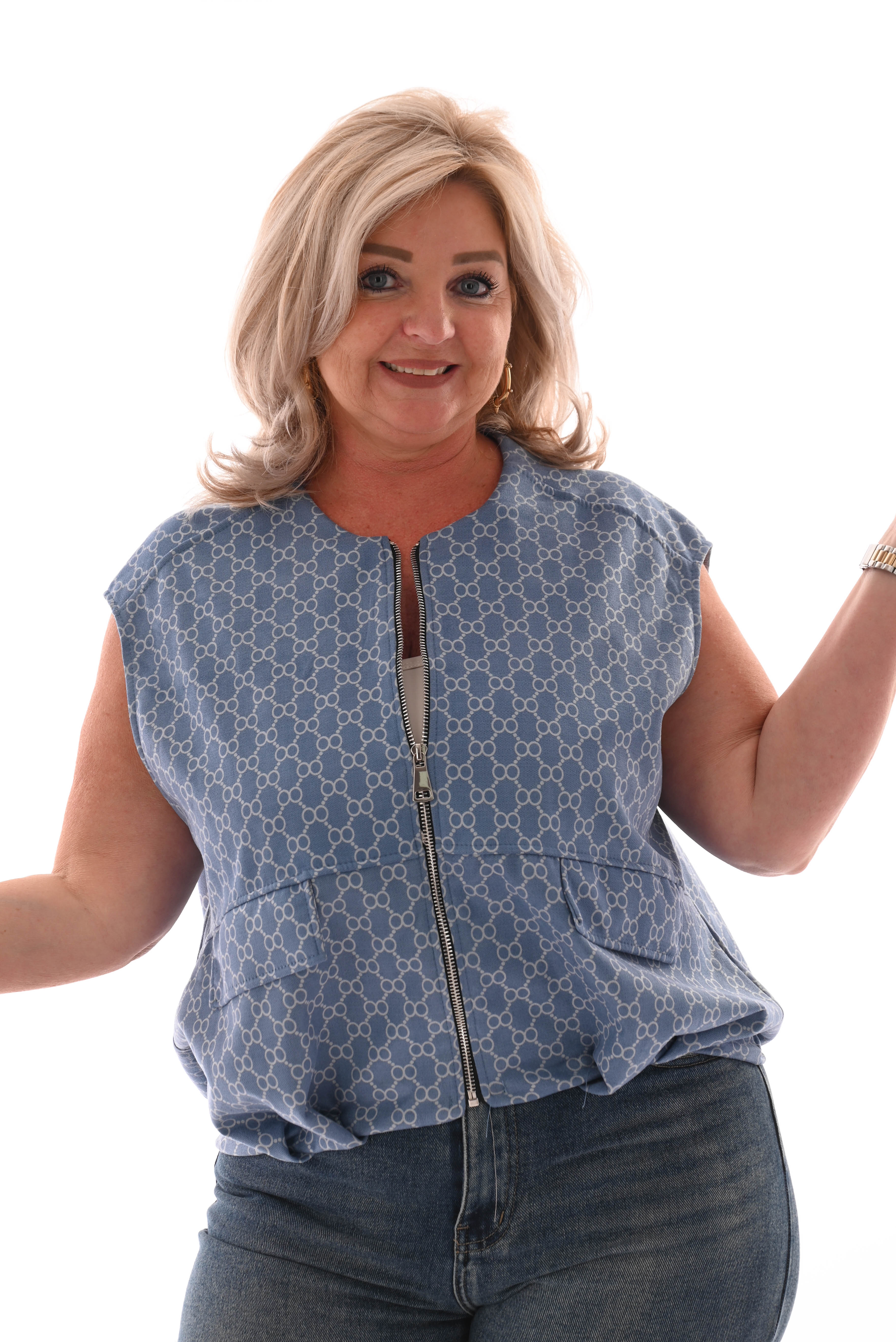 Gilet cirkels met rits jeansblauw