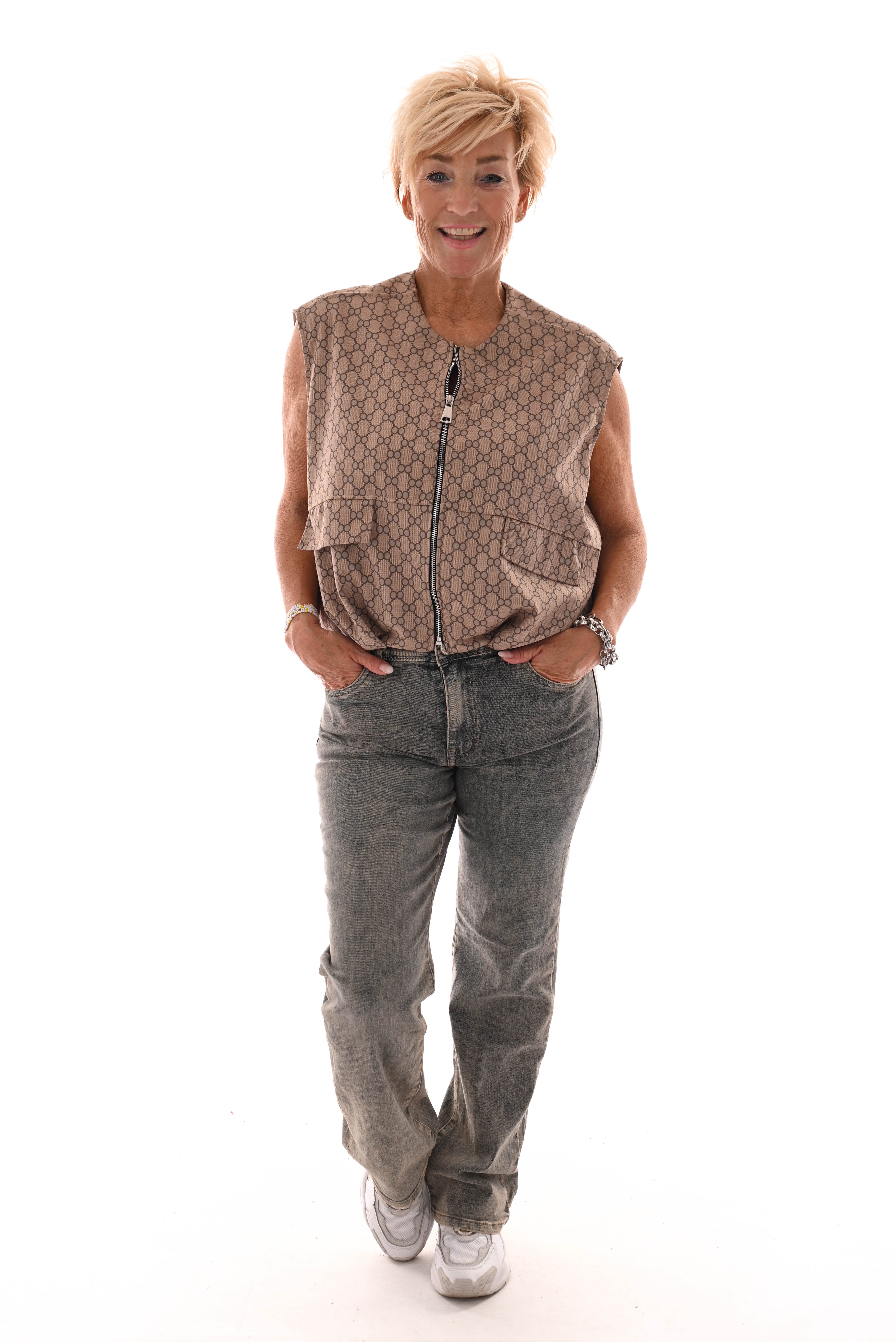 Gilet cirkels met rits beige