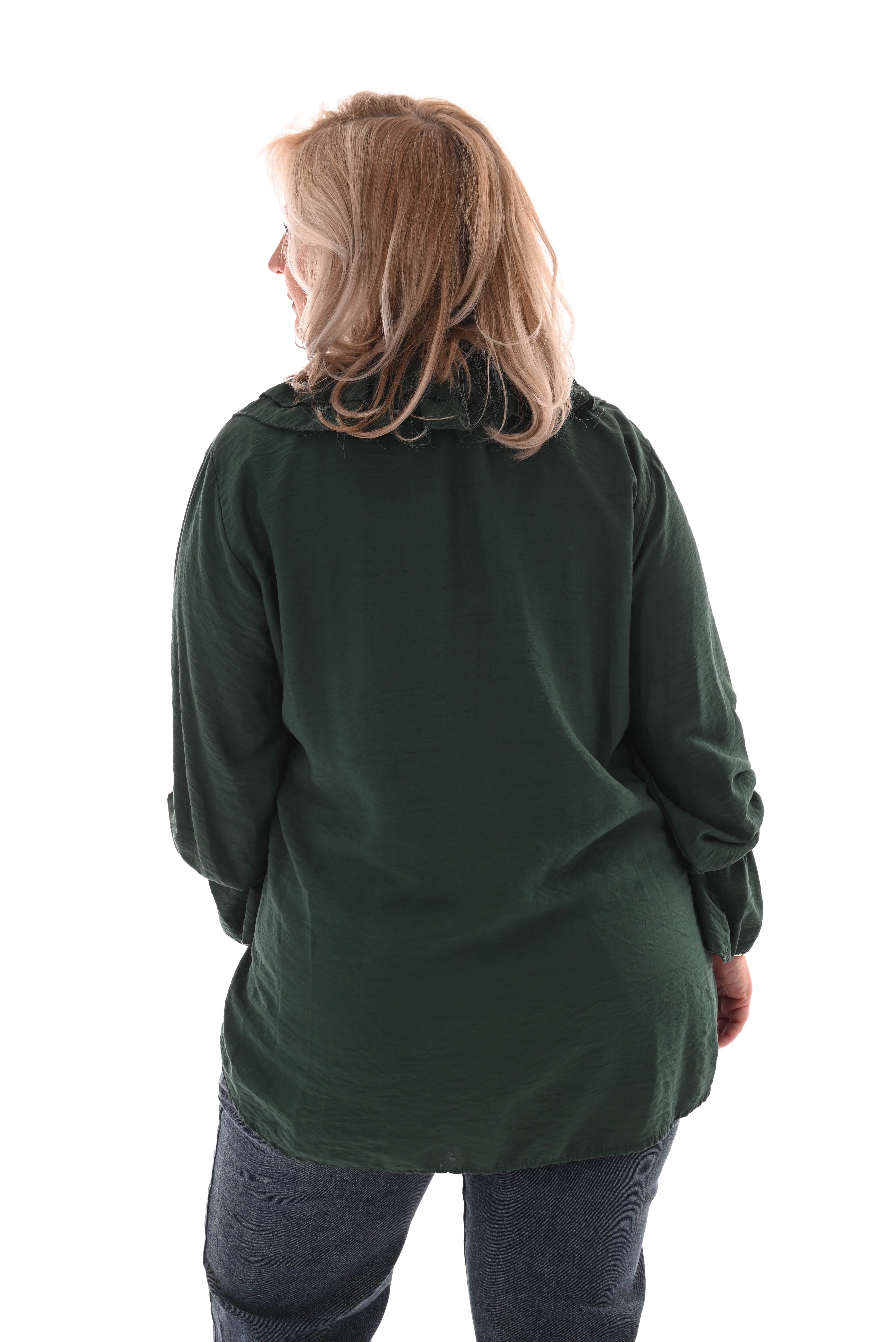 Blouse met roezel flessengroen