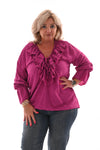Blouse met roezel cyclaam
