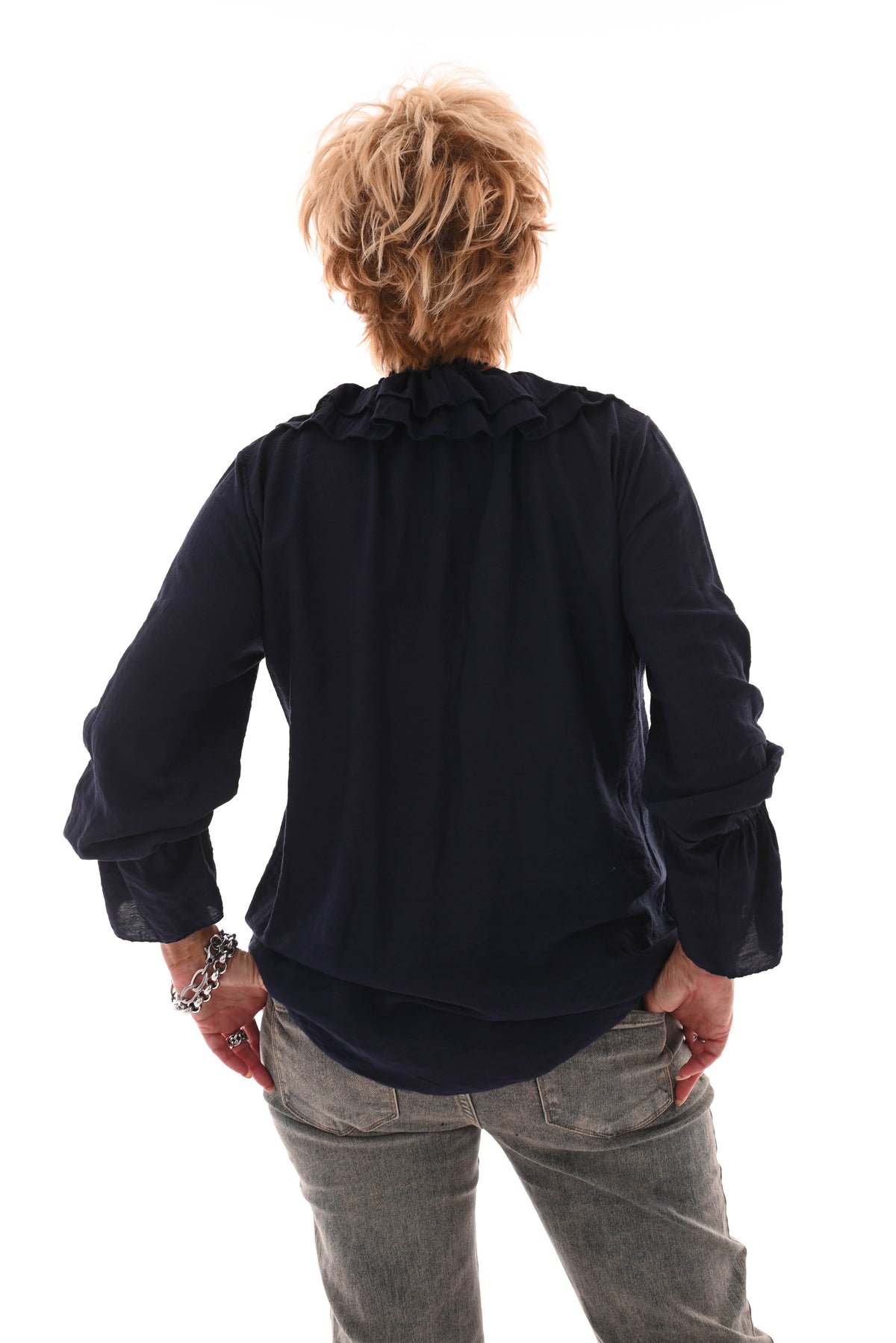 Blouse met roezel marineblauw