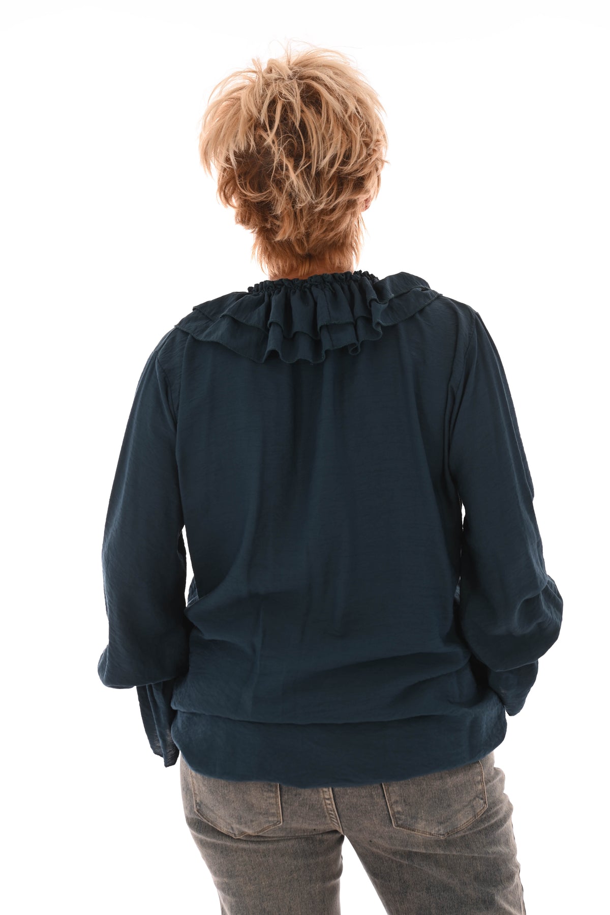Blouse met roezel petrol