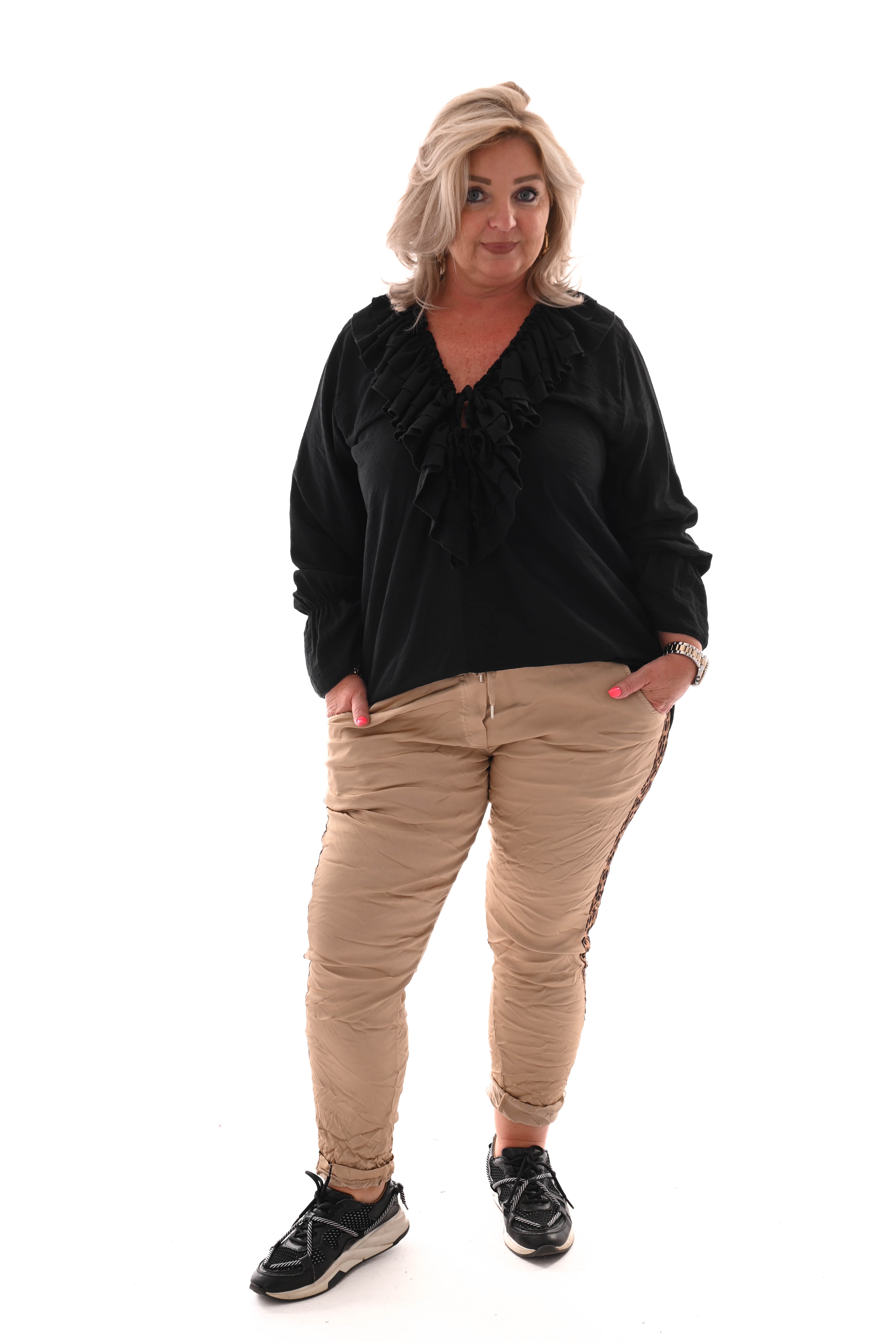 Blouse met roezel zwart