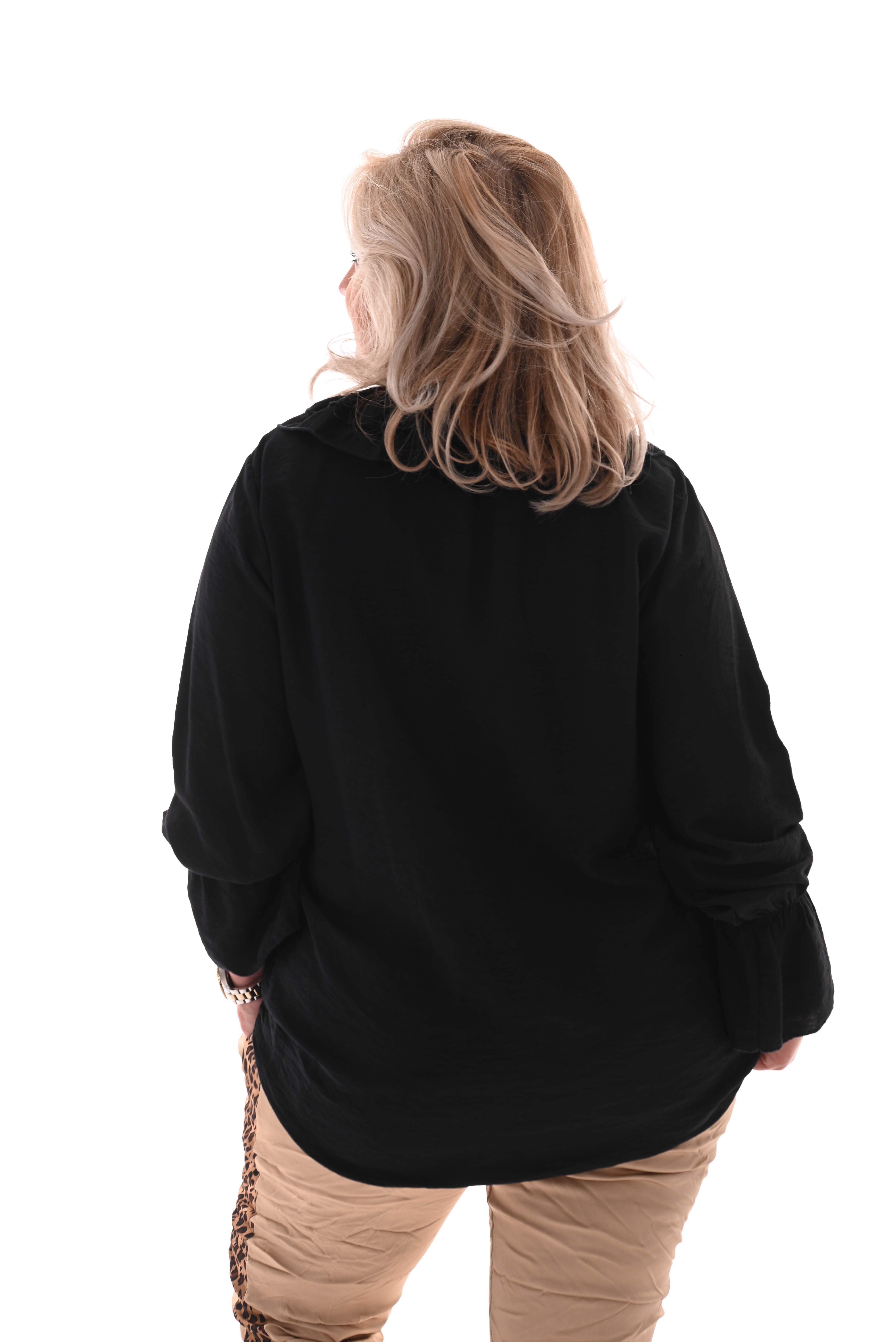 Blouse met roezel zwart