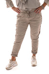 Silky stretchbroek panterbies beige