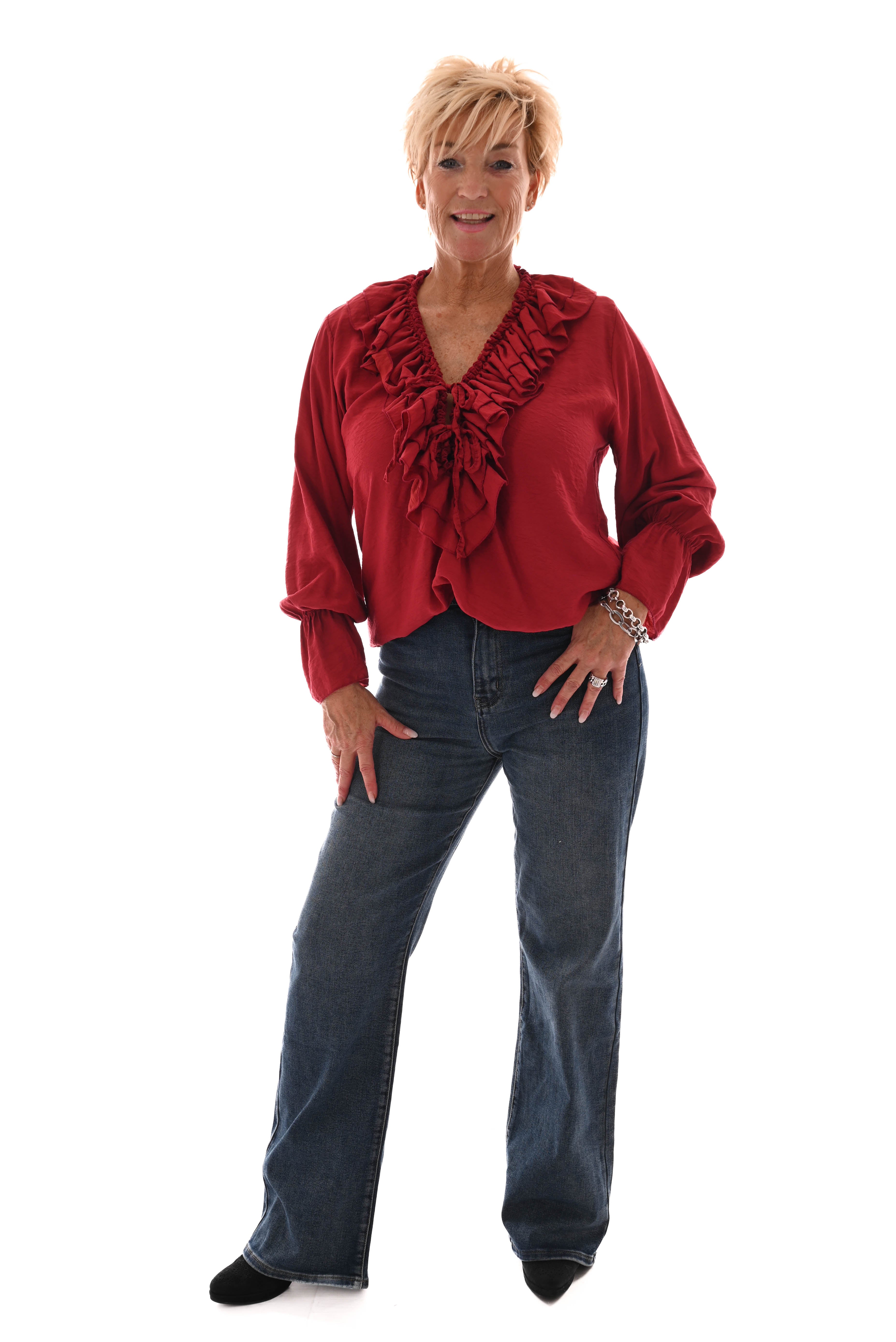 Blouse met roezel rood
