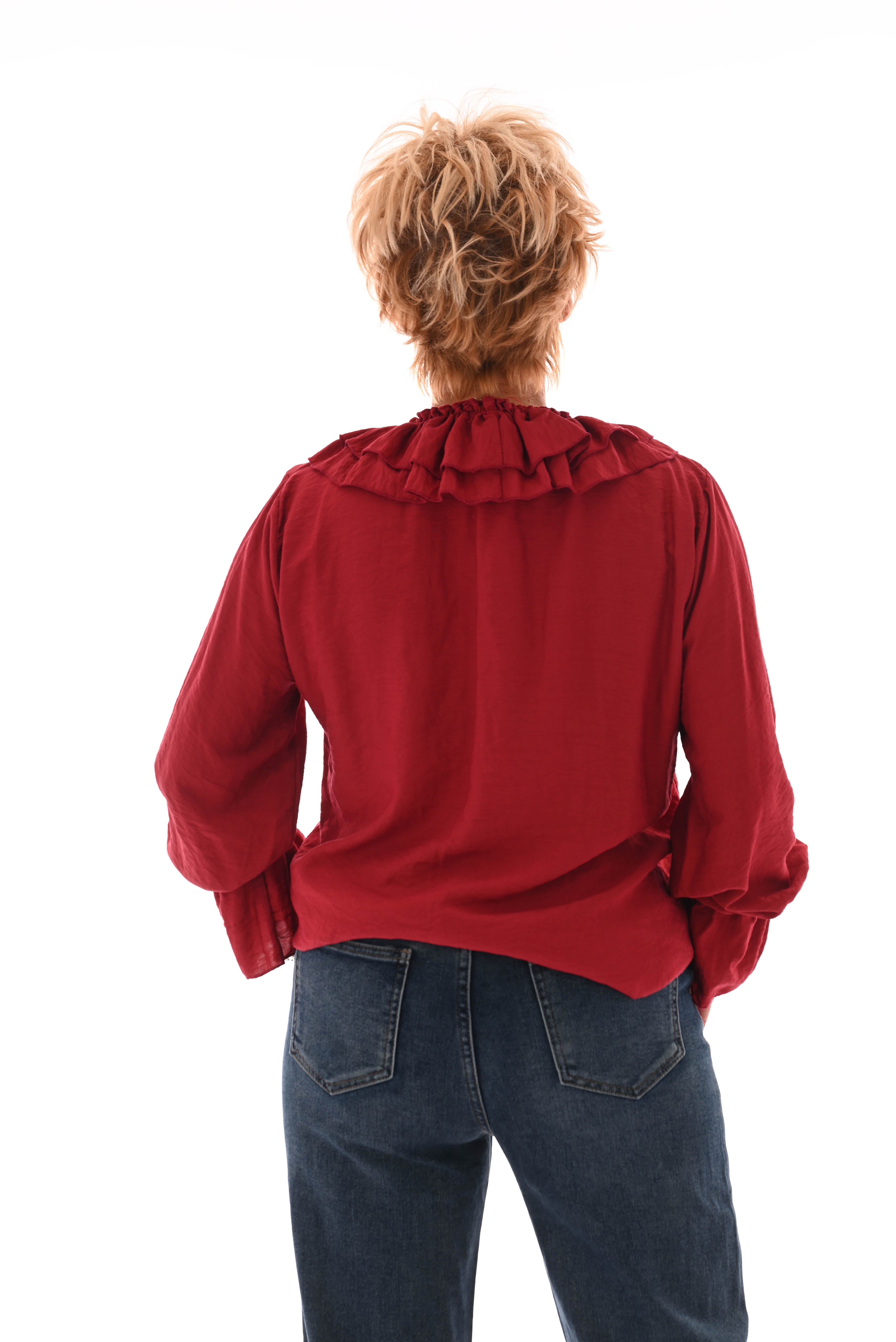 Blouse met roezel rood