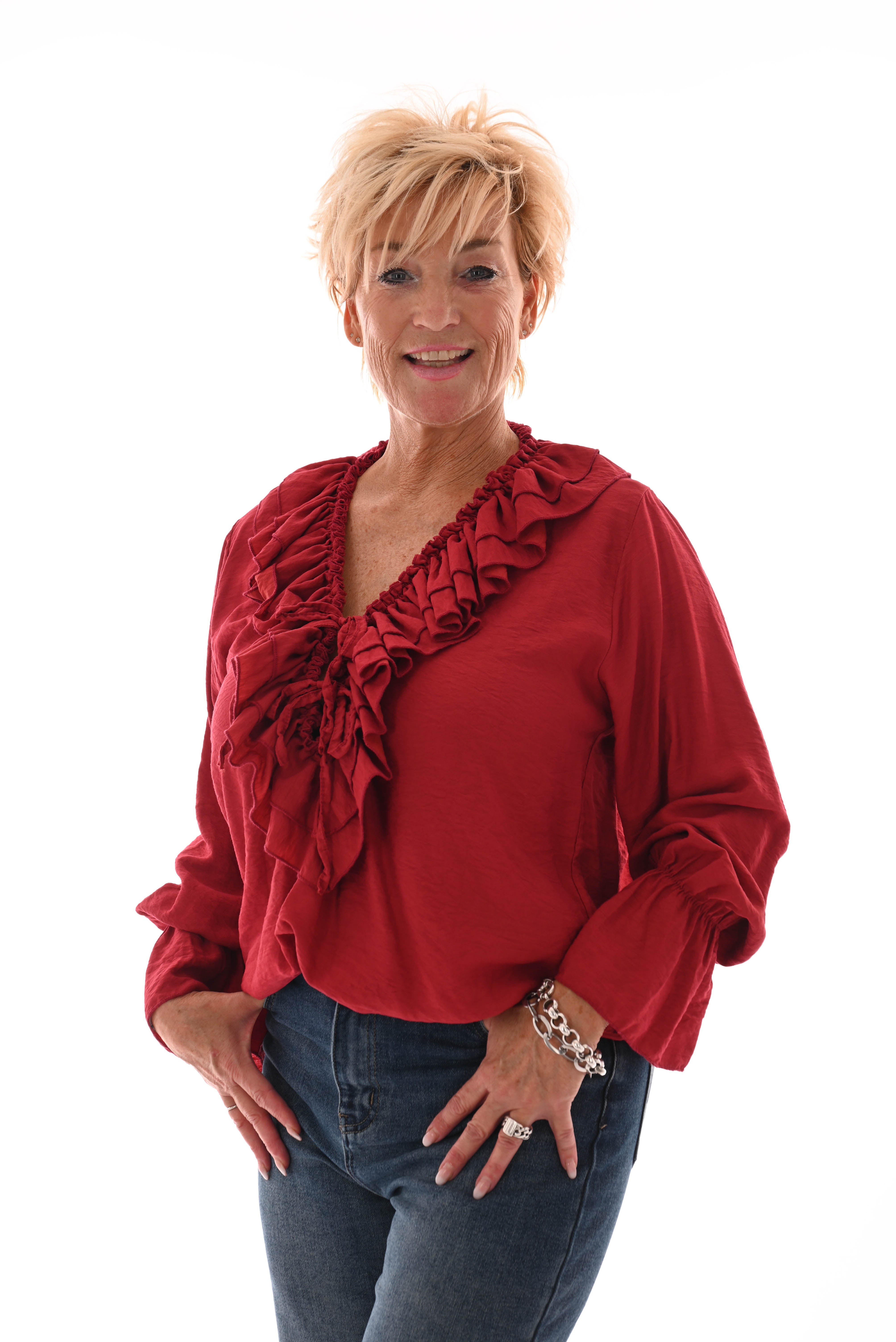 Blouse met roezel rood