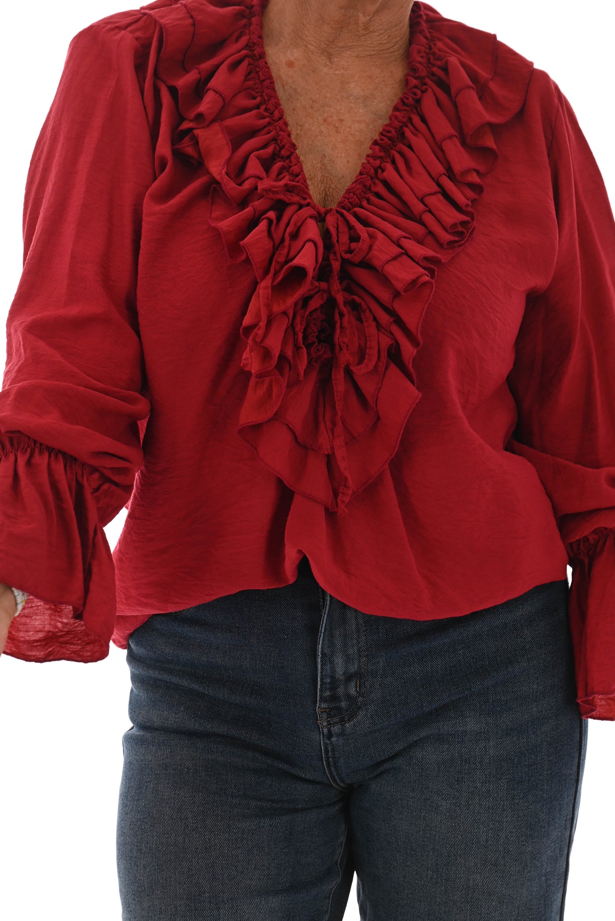 Blouse met roezel rood
