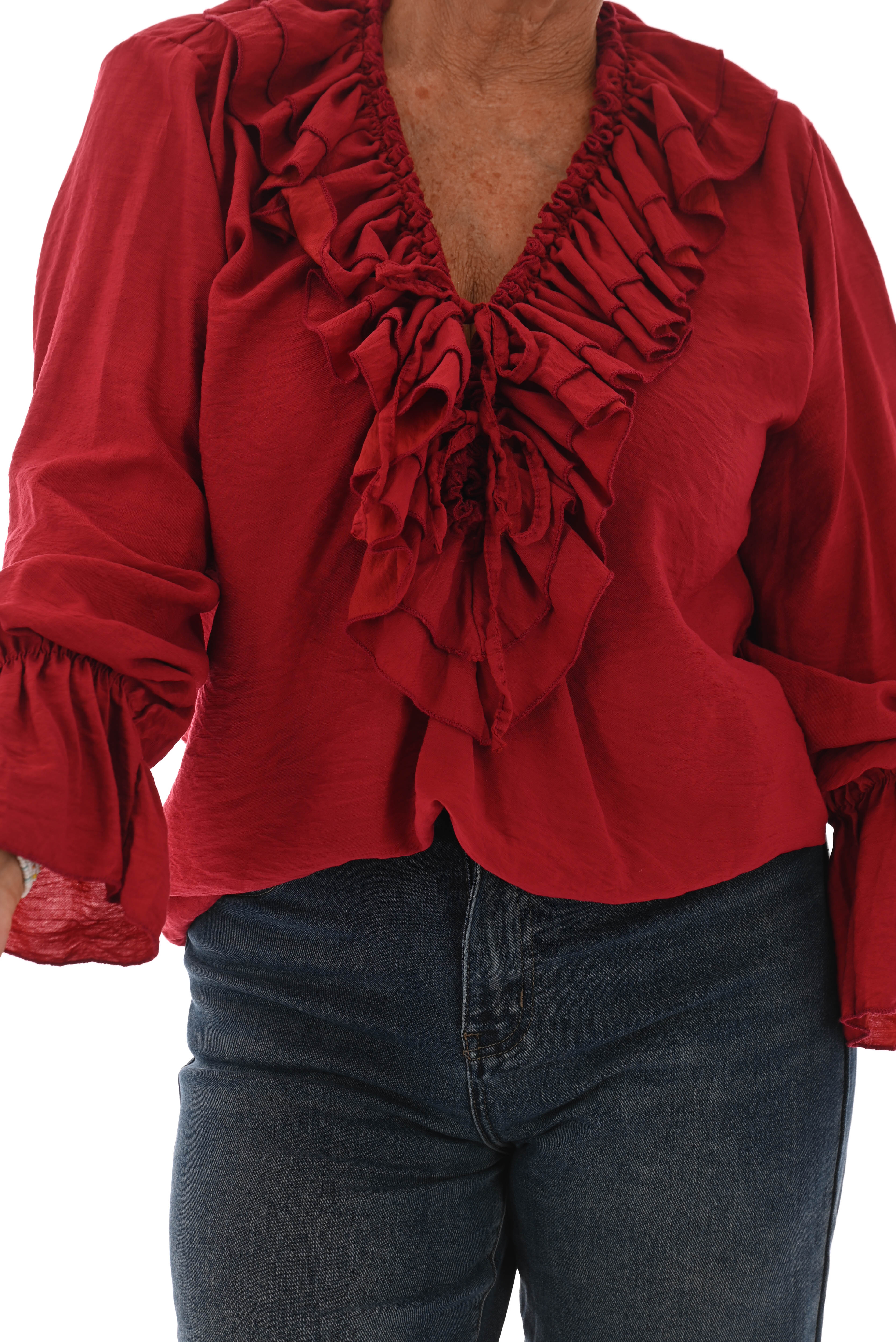 Blouse met roezel rood