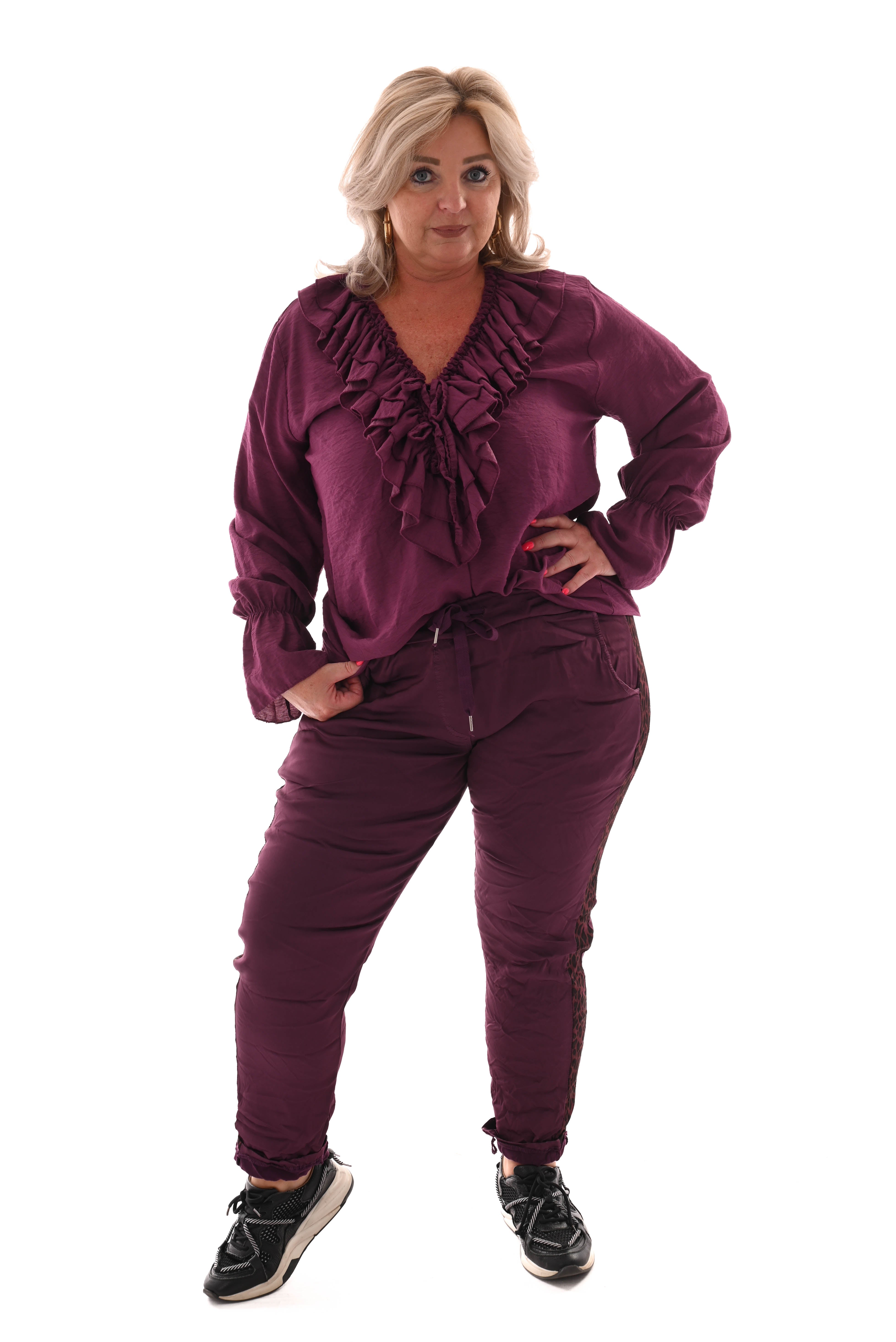 Blouse met roezel paars