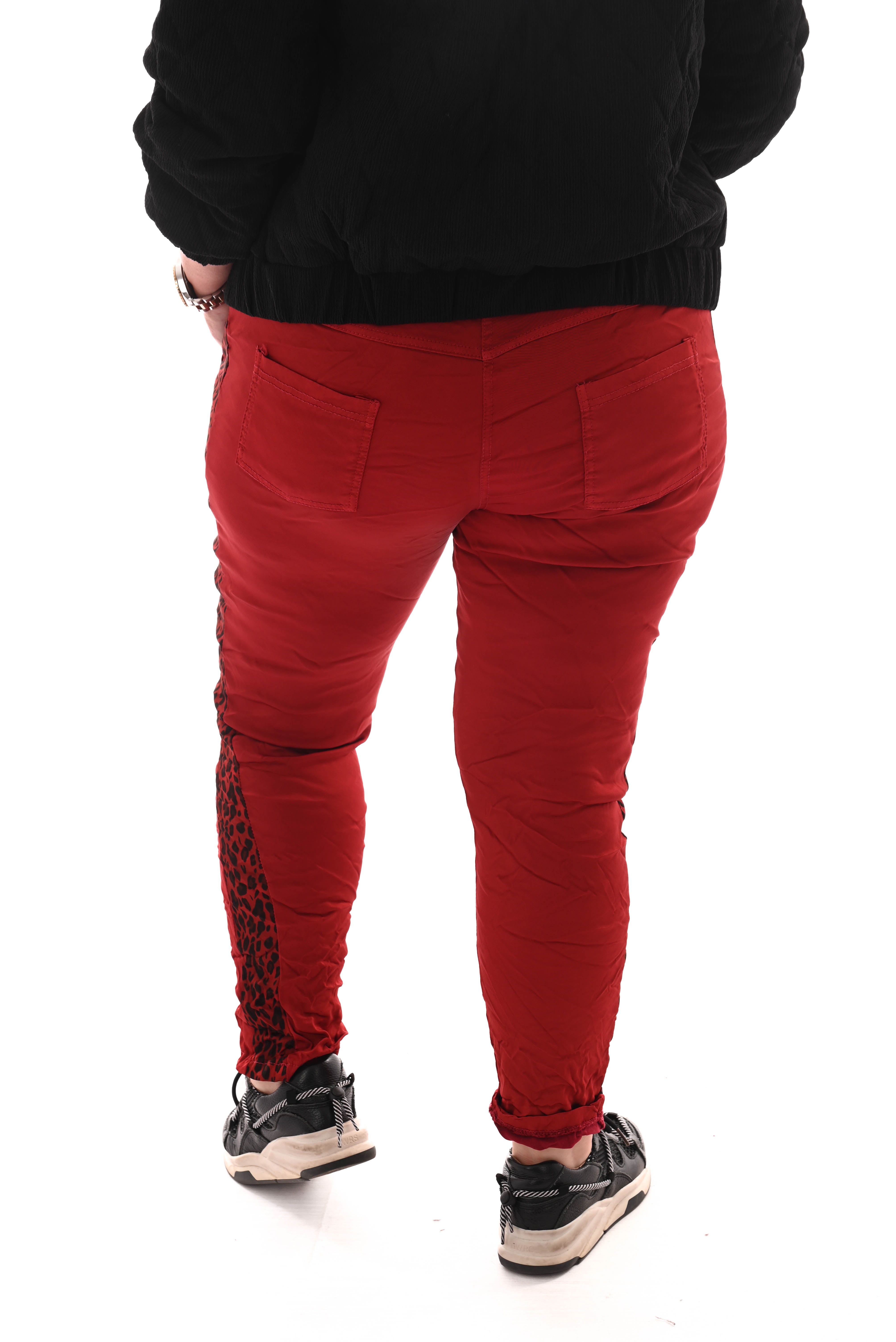 Silky stretchbroek panterbies rood