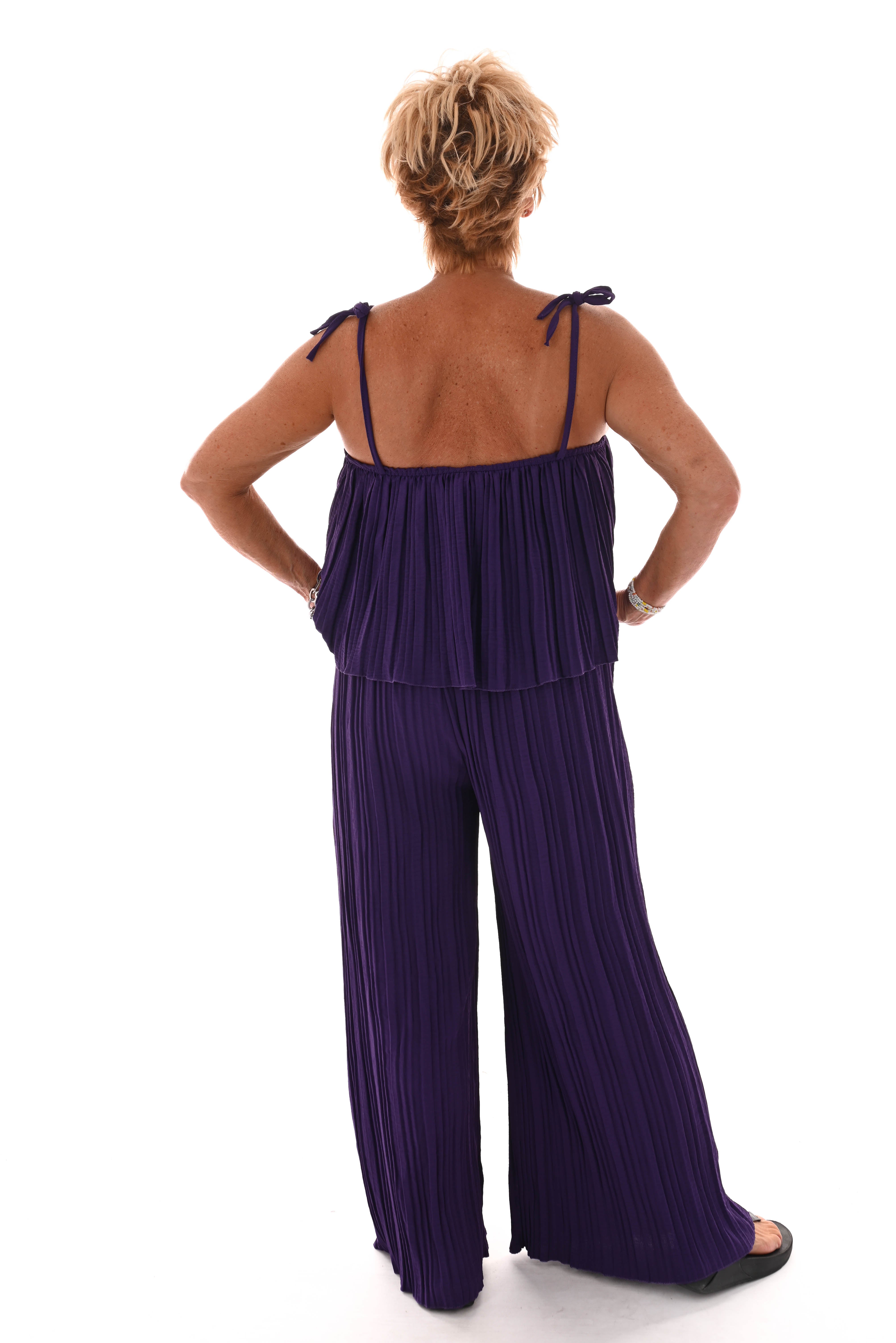 Jumpsuit mouwloos plisse paars