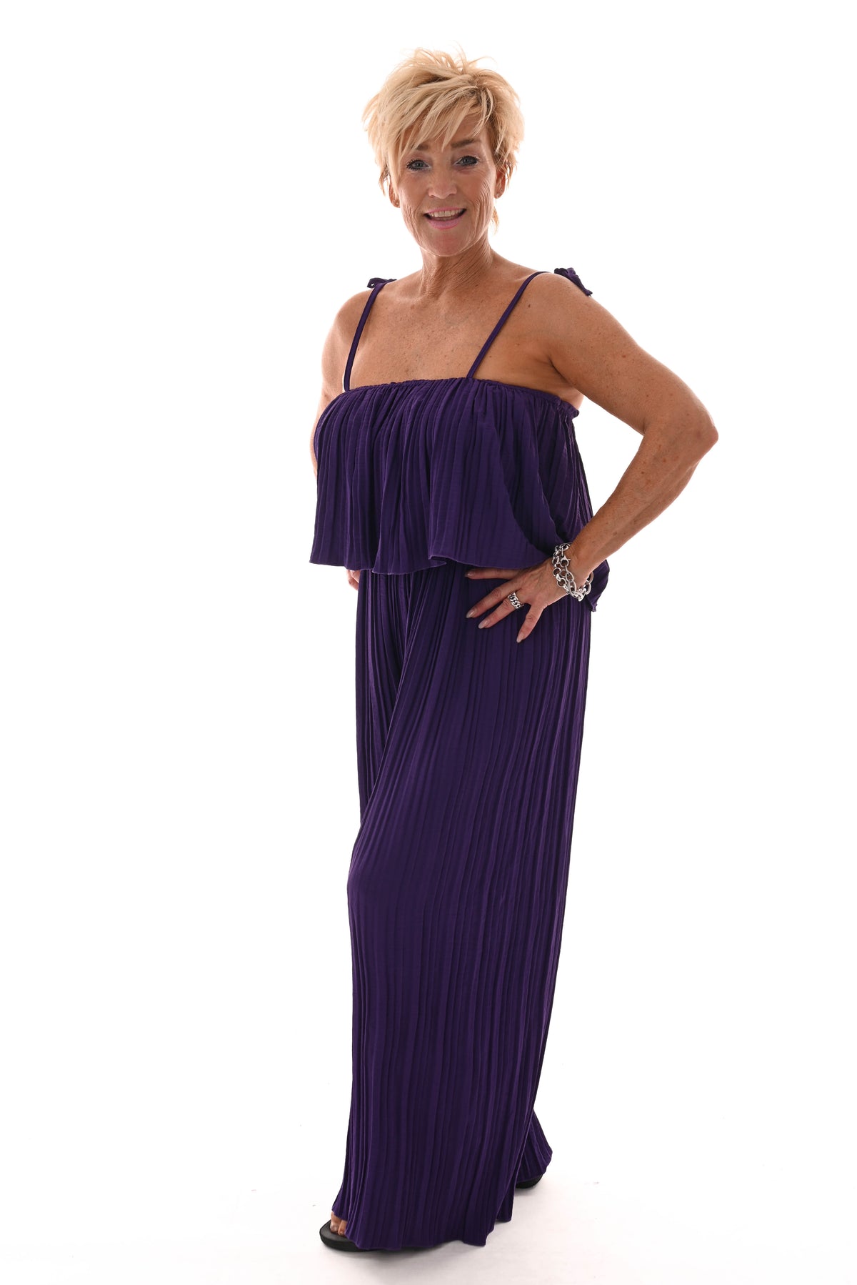 Jumpsuit mouwloos plisse paars